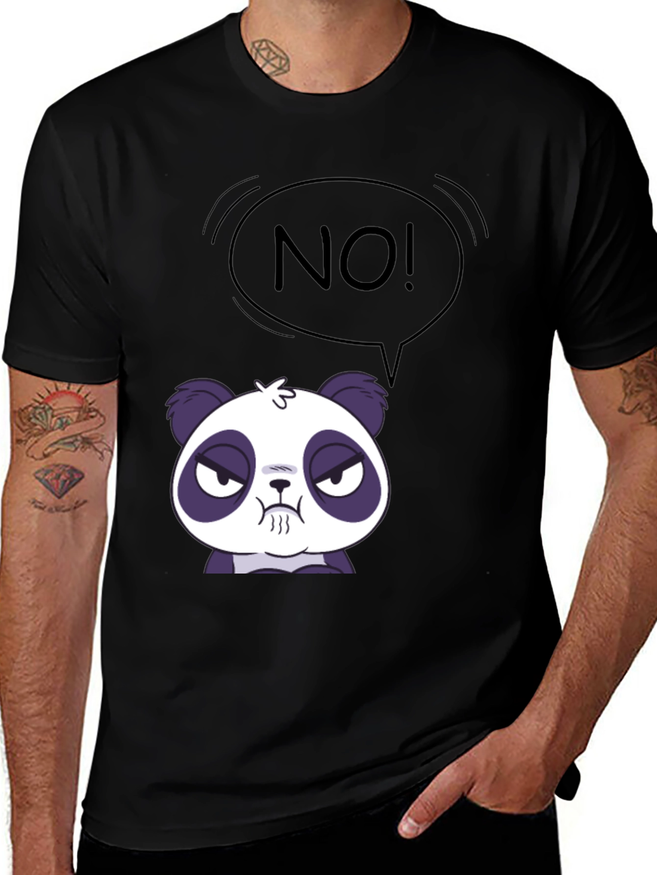 Variant 19 of Funny Panda No T-Shirt - Black Crew Neck