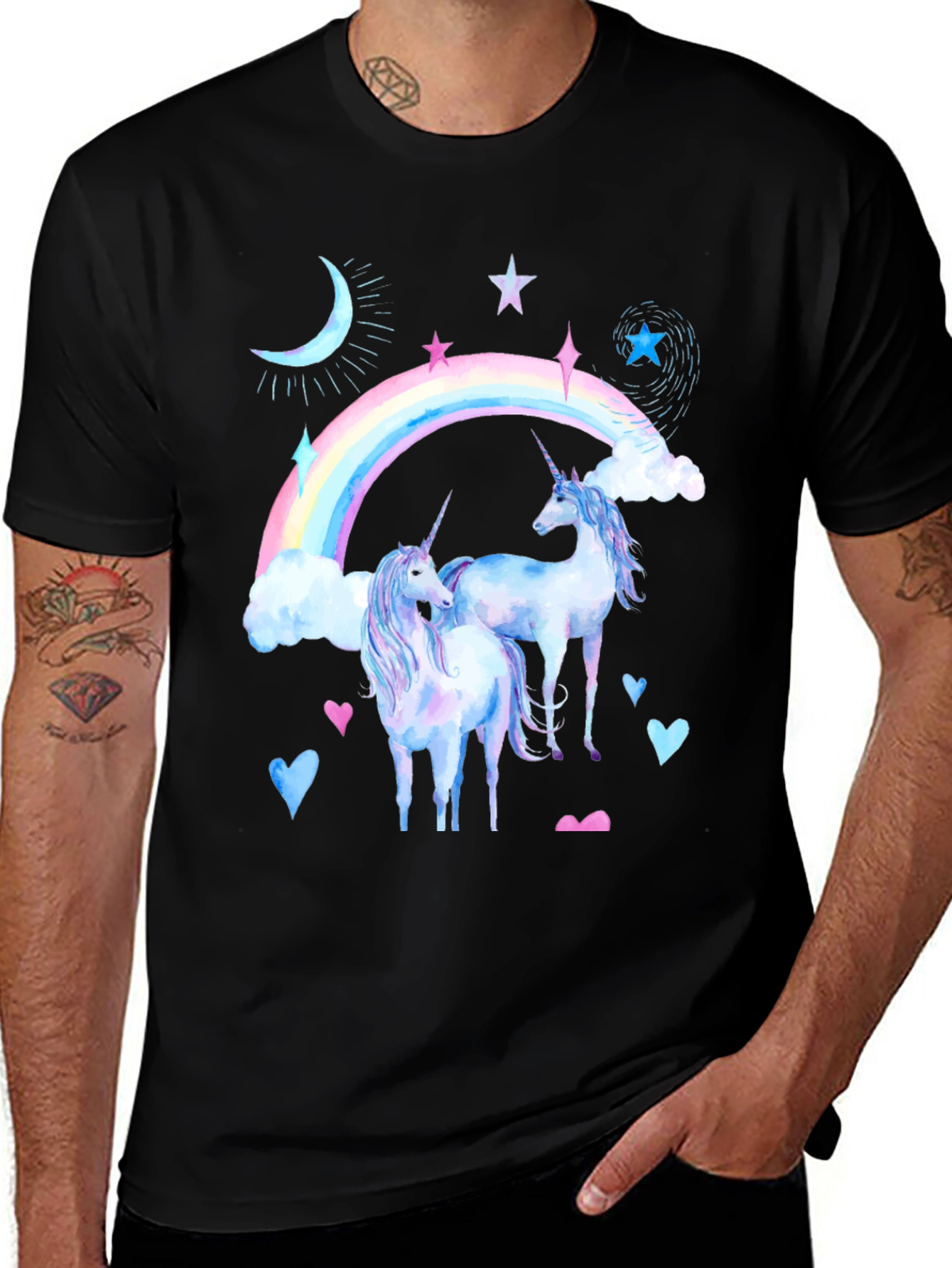 Variant 17 of Unicorn Rainbow Black T-Shirt
