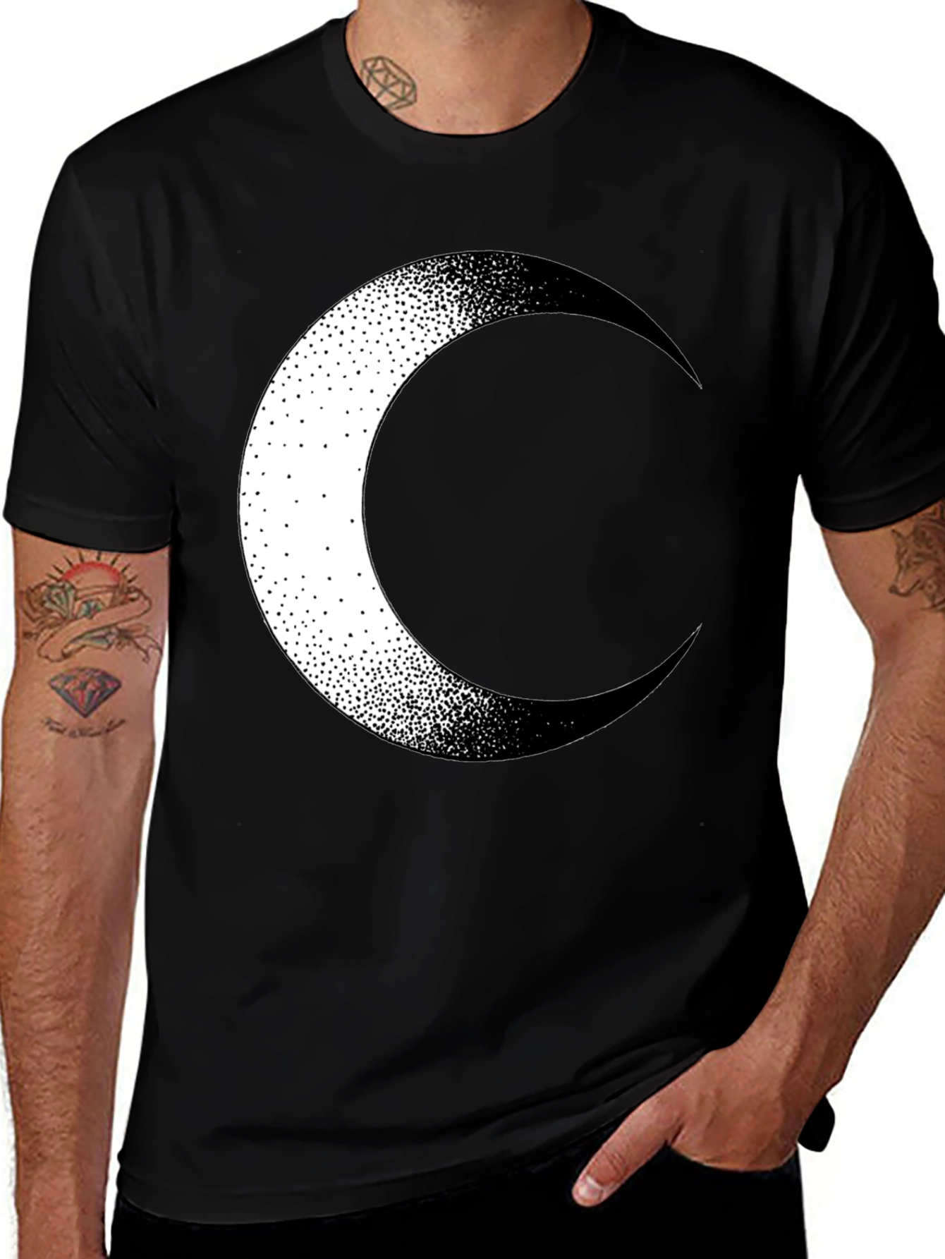 Variant 21 of Crescent Moon Graphic Tee - Stylish Black Cotton T-Shirt