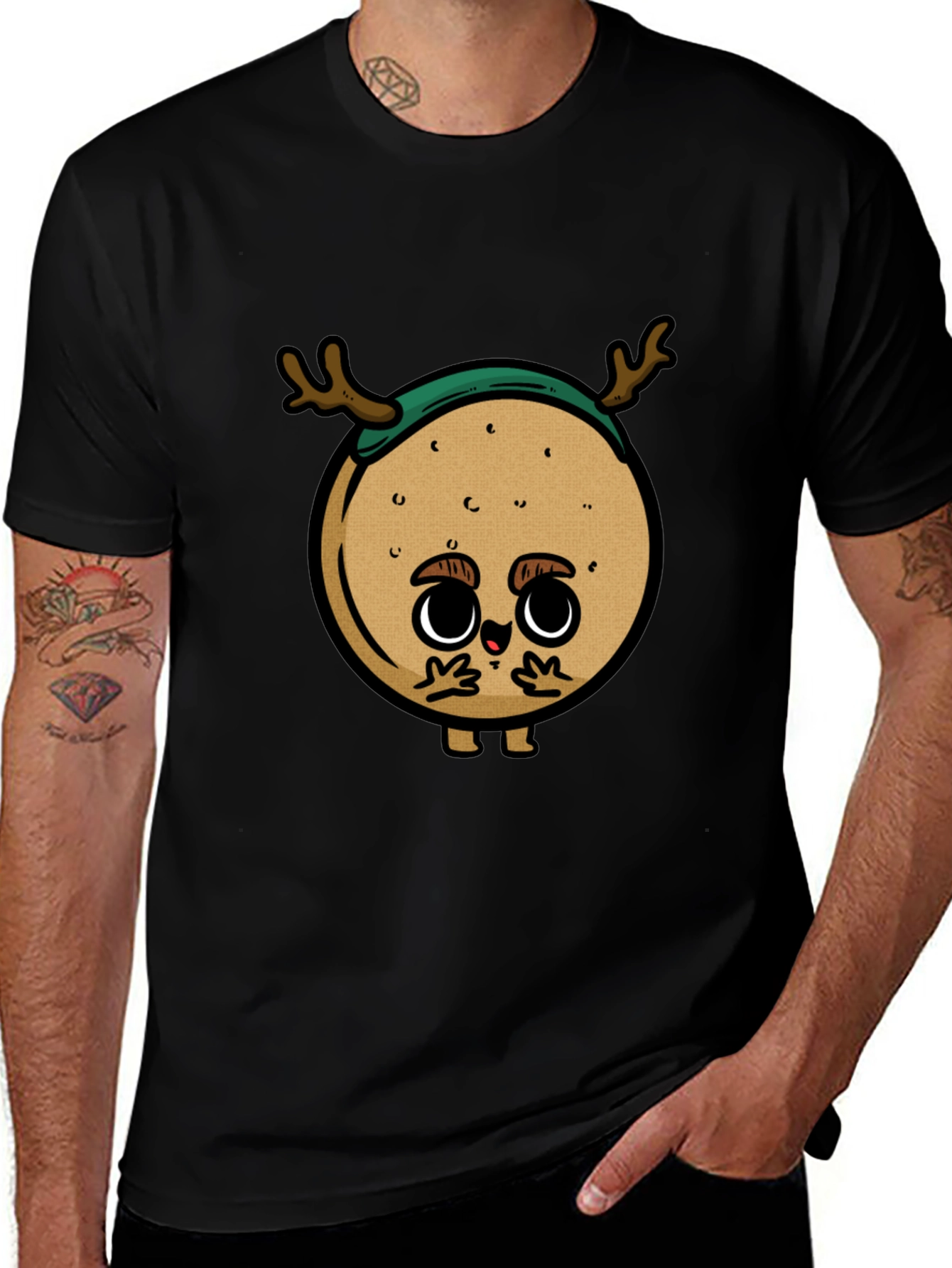 Variant 20 of Cute Cartoon Deer on Black T-Shirt