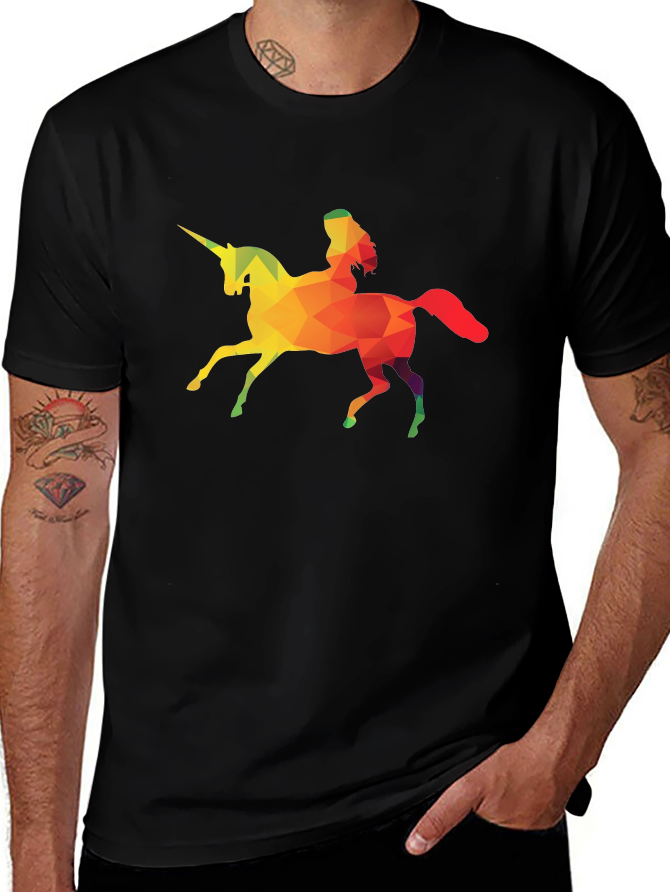 Variant 15 of Geometric Unicorn Rider Black T-Shirt