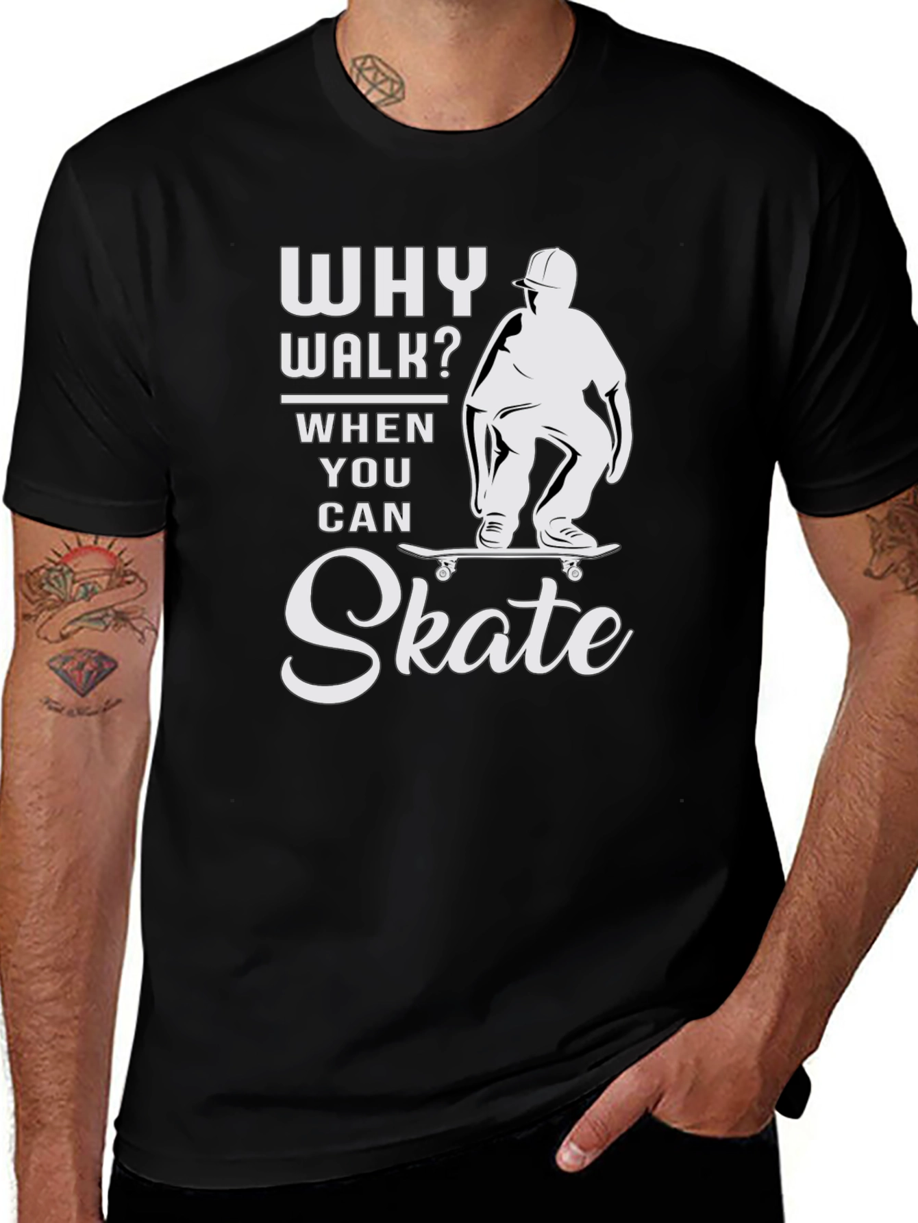 Variant 25 of Why Walk? Skate T-Shirt - Black Cotton Tee
