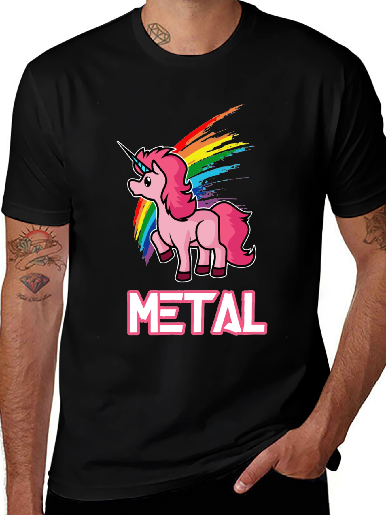 Variant 25 of Unicorn Metal Rainbow T-Shirt - Heavy Metal Style
