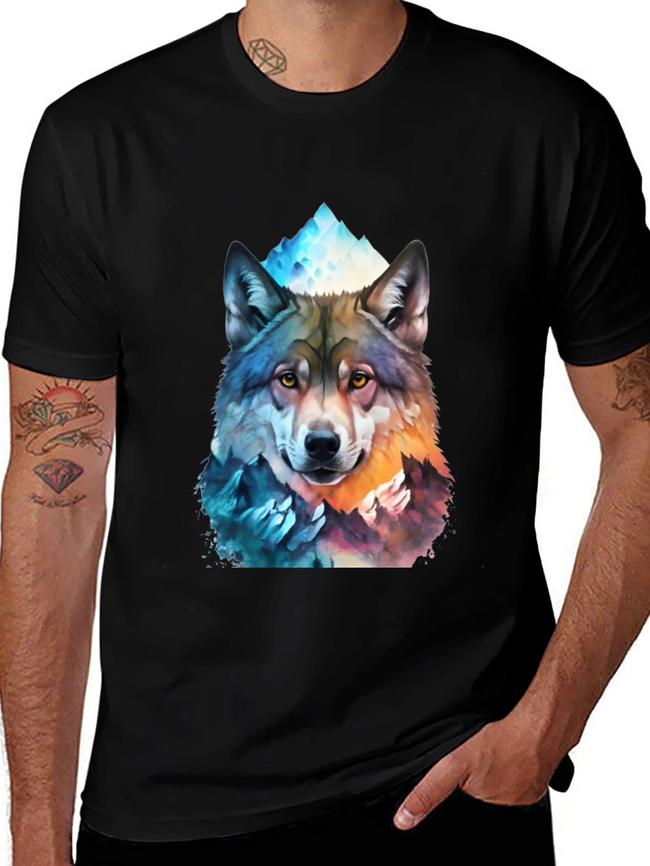 Variant 15 of Wolf Mountain Graphic Tee - Men's Black T-Shirt