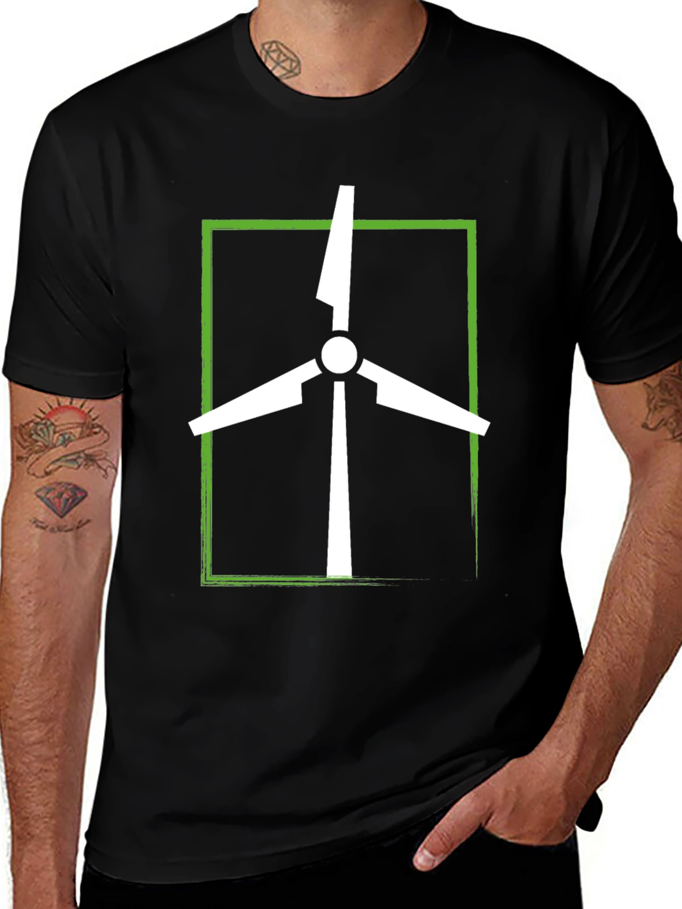 Variant 16 of Green Energy Wind Turbine Graphic T-Shirt