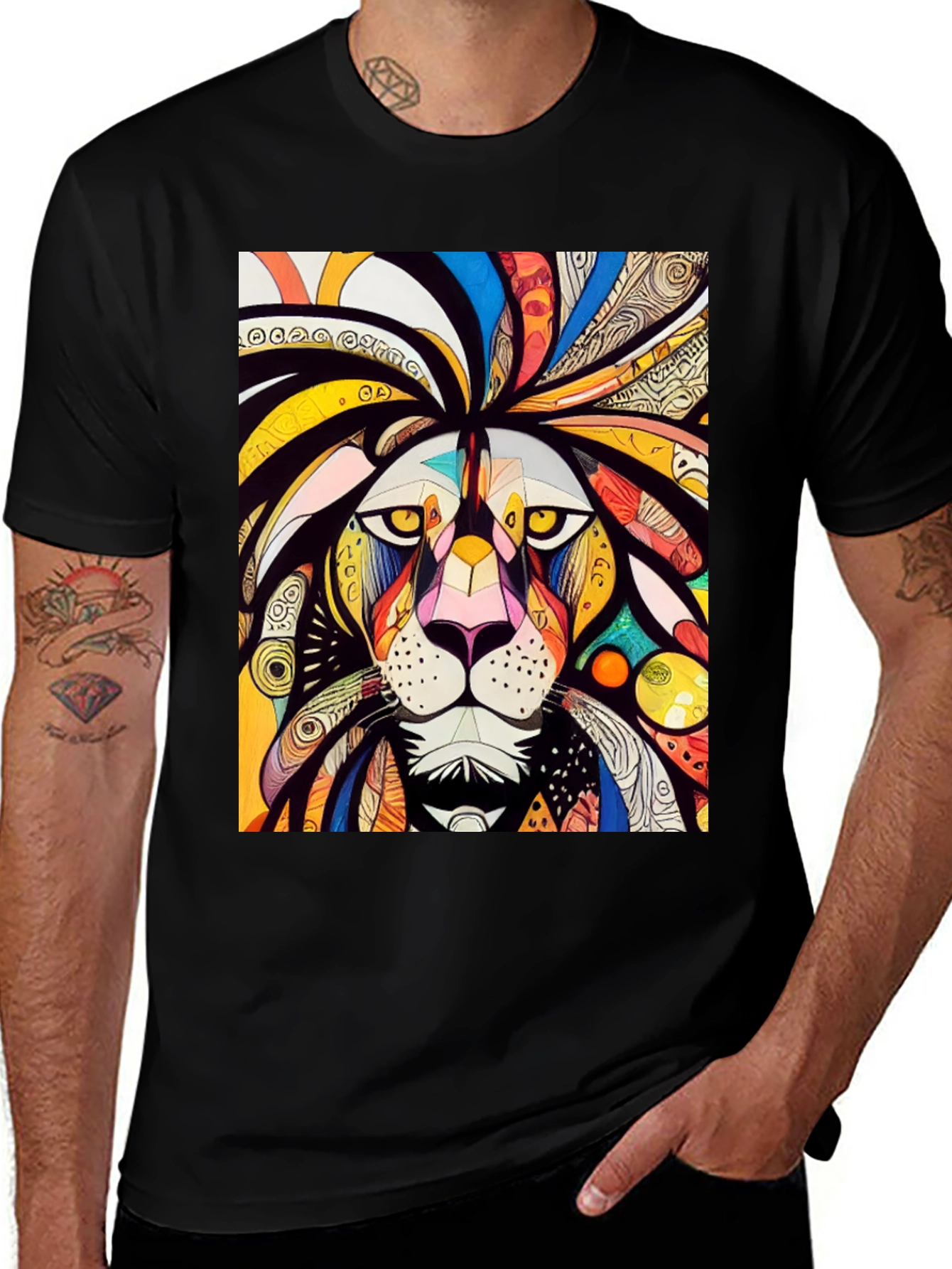 Black Lion Art Graphic Tee - Bold & Colorful main image
