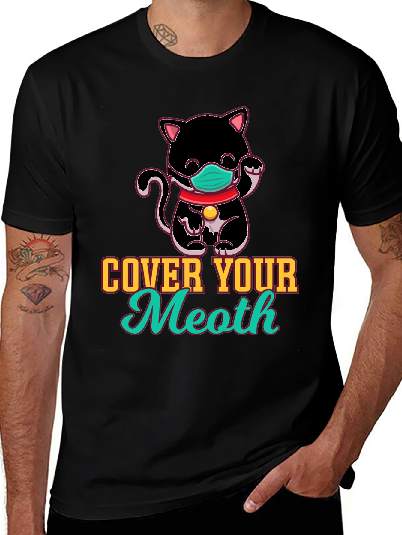 Variant 14 of Cover Your Meoth T-Shirt Funny Cat Mask Tee
