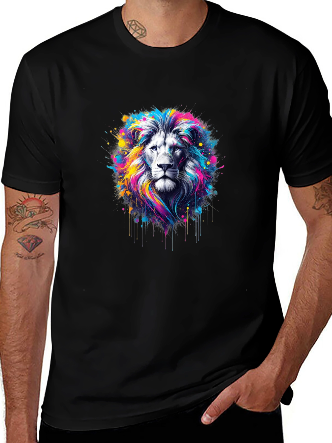 Variant 14 of Vivid Lion Graphic Black T-Shirt