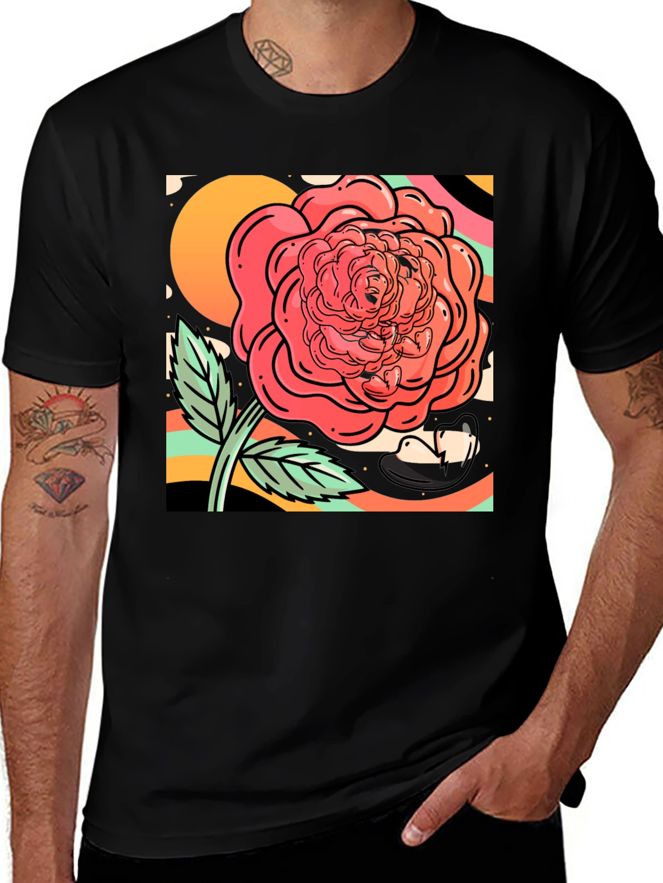 Variant 16 of Rose Graphic Tee - Black Cotton Blend