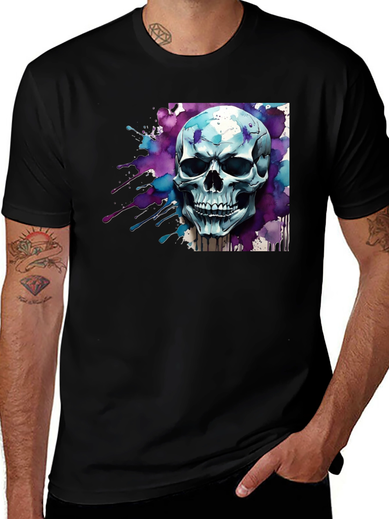 Variant 5 of Watercolor Skull Graphic Tee