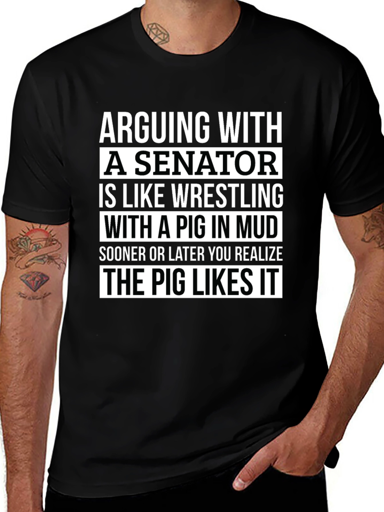 Variant 10 of Arguing With a Senator T-Shirt - Pig Likes It!