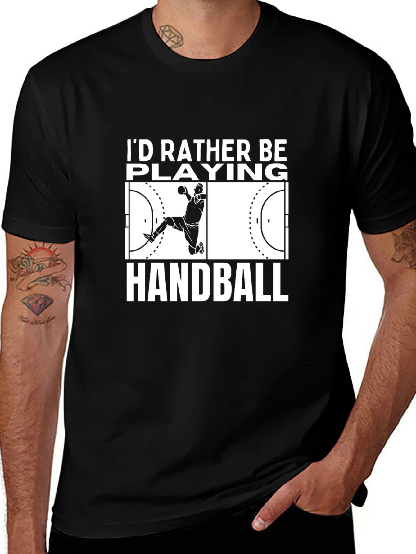 Variant 27 of Handball Player Graphic T-Shirt - Black
