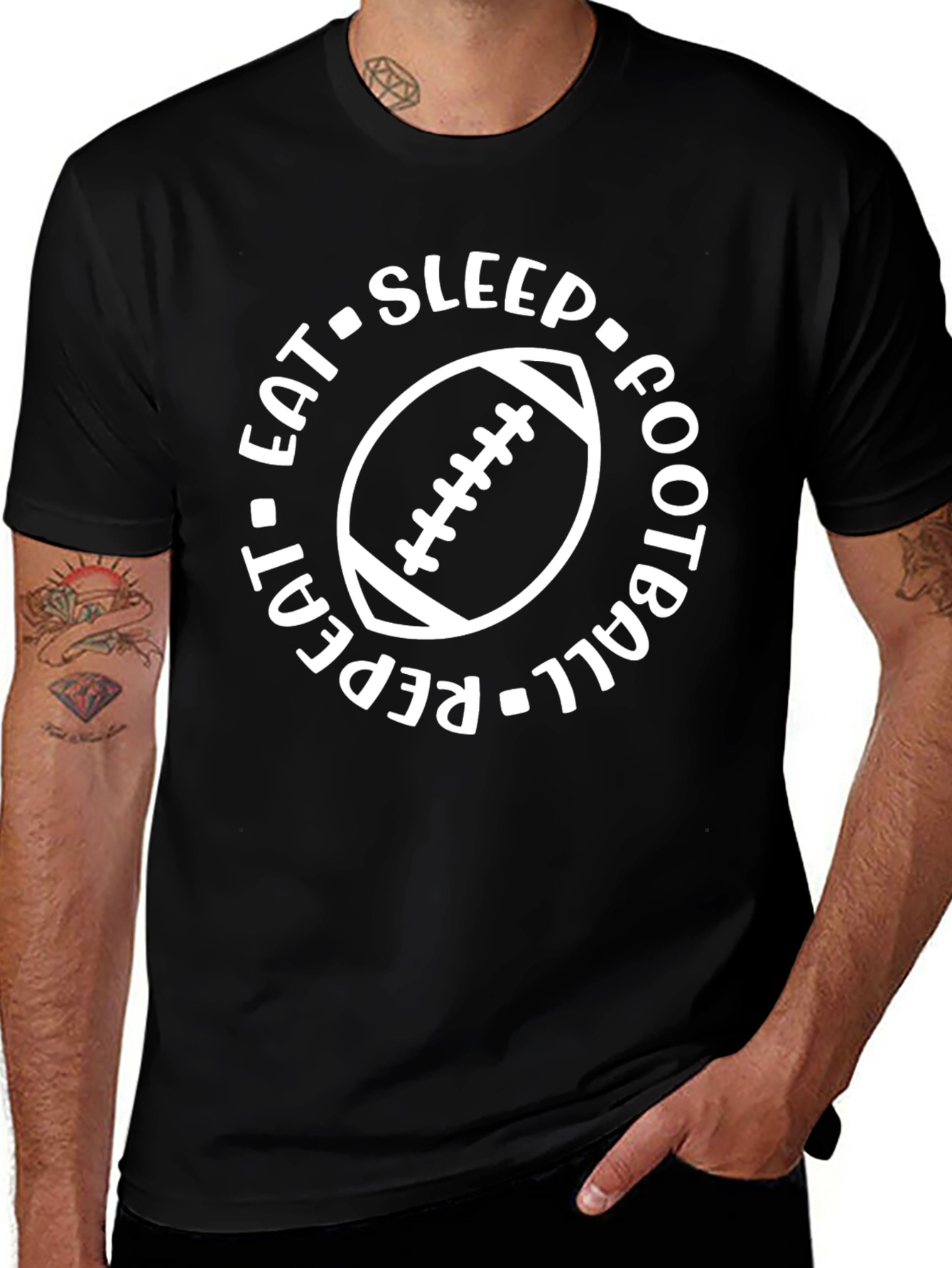 Variant 23 of Eat Sleep Football Repeat Graphic Tee - Black
