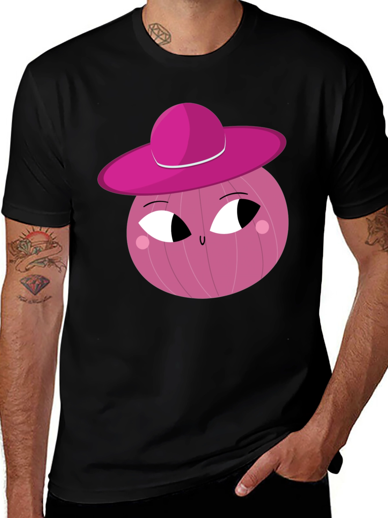 Variant 5 of Whimsical Pink Onion Character Graphic T-Shirt