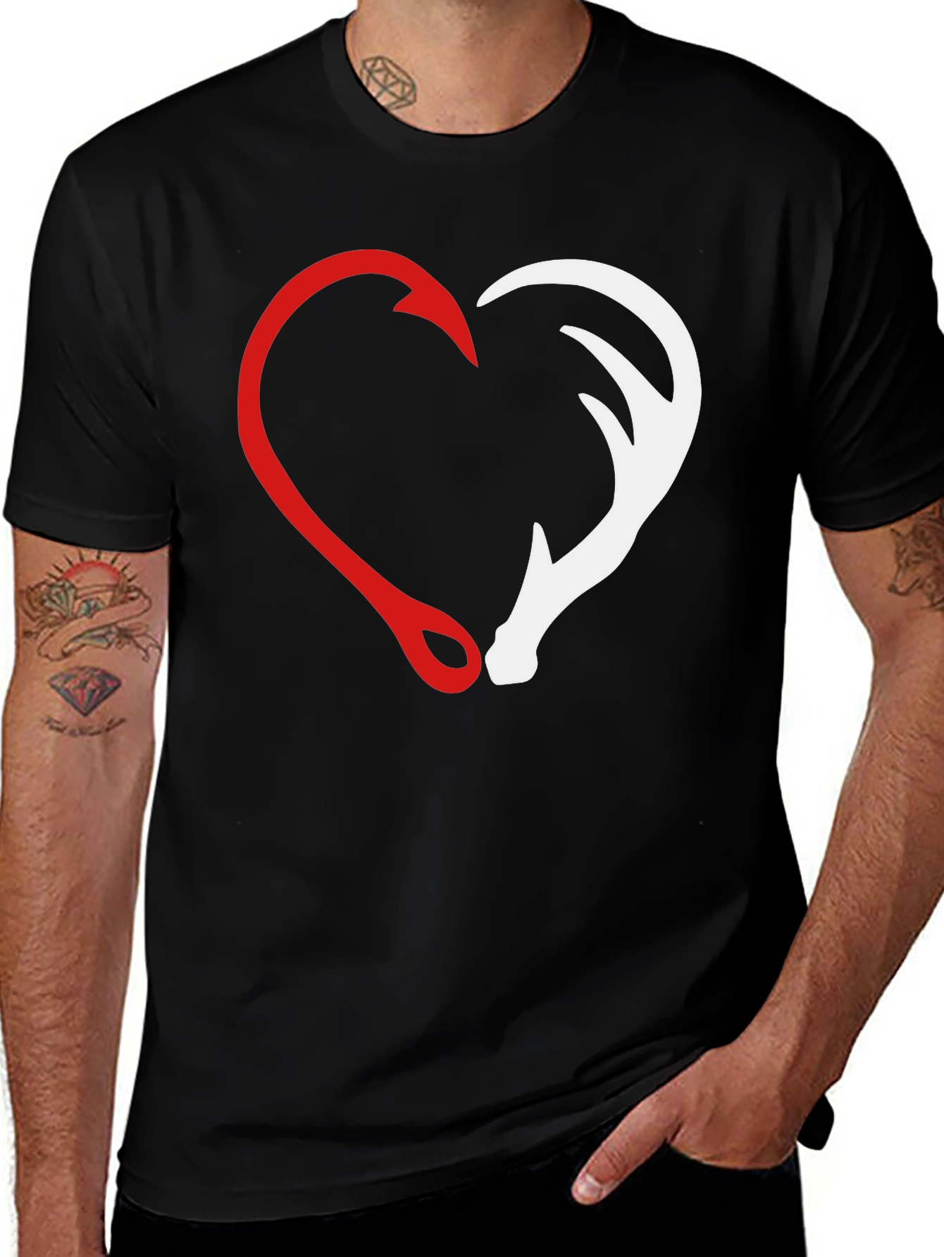 Hunting Fishing Heart Graphic T-Shirt