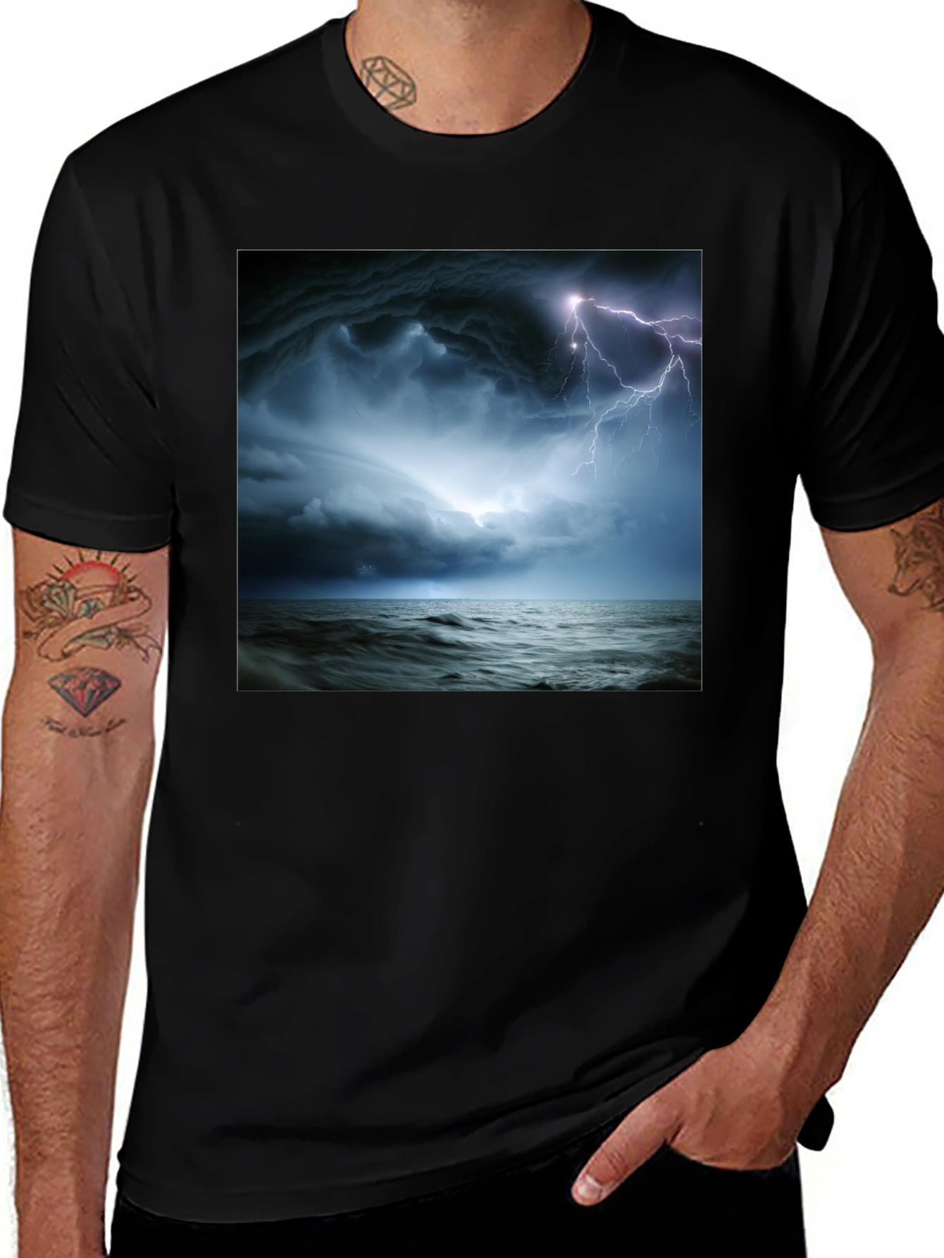 Variant 7 of Stormy Sea Lightning Graphic Tee