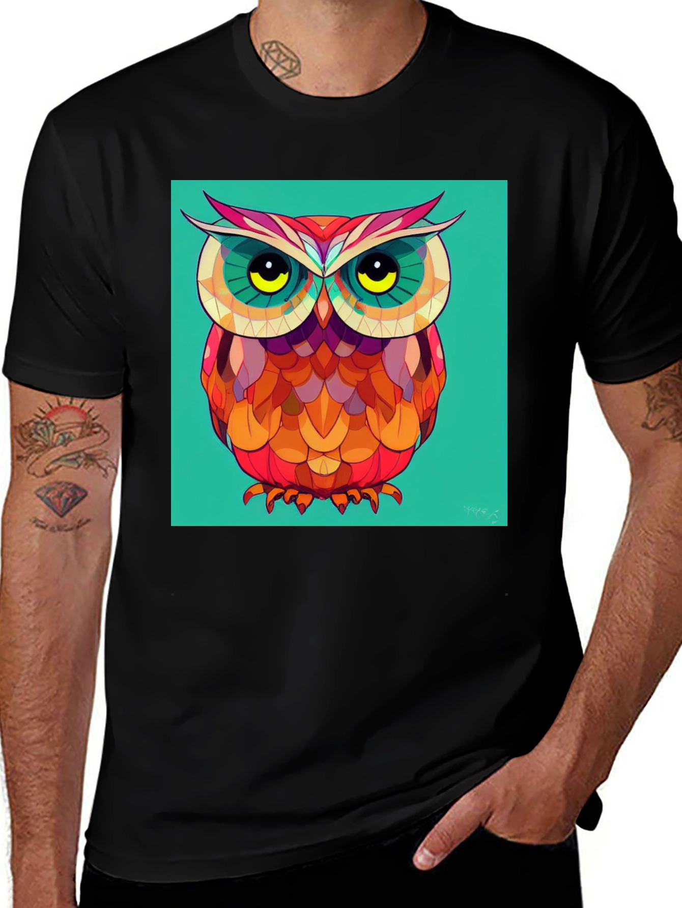 Variant 10 of Geometric Owl Graphic Tee - Modern Art Design