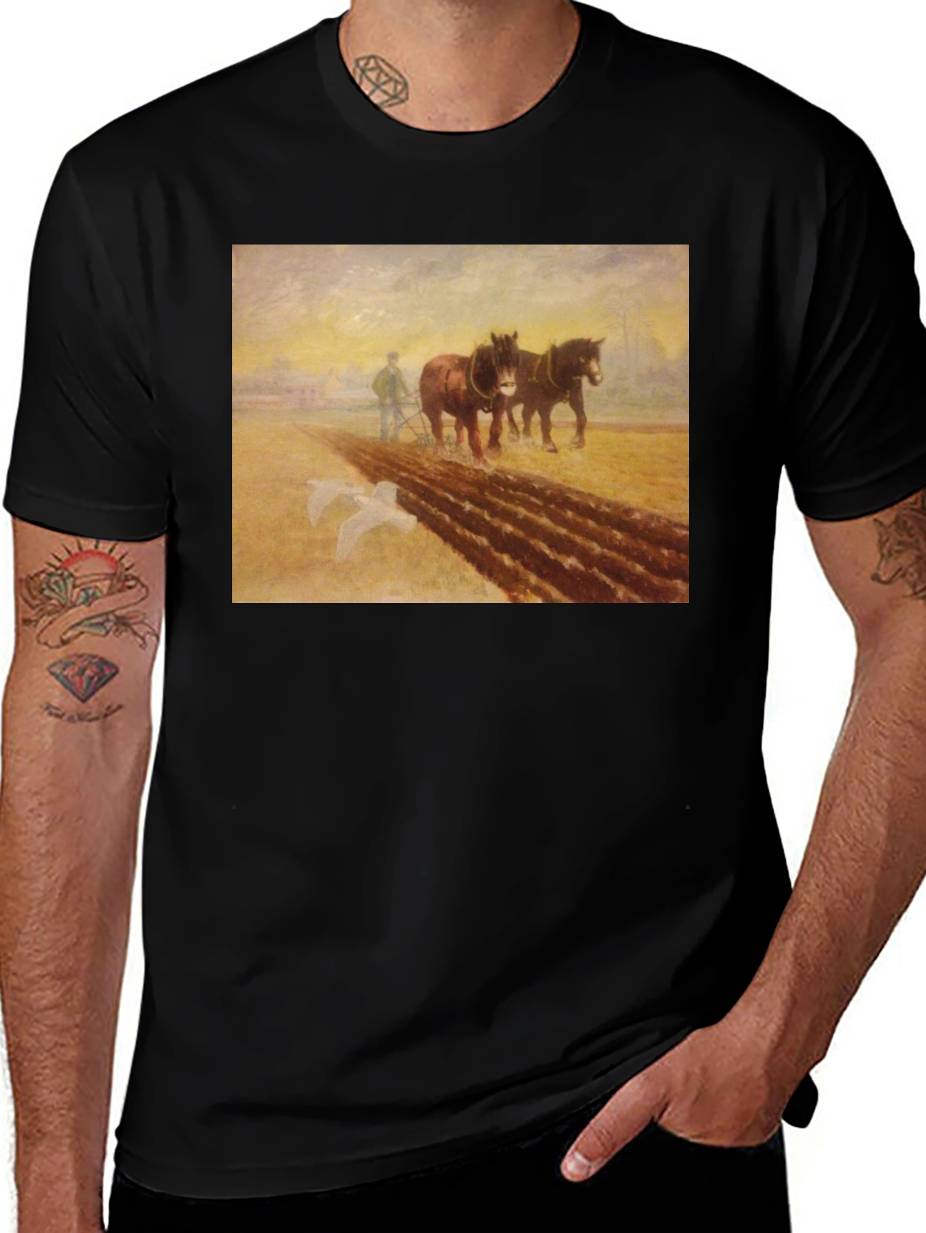 Horses Ploughing Field Graphic T-Shirt