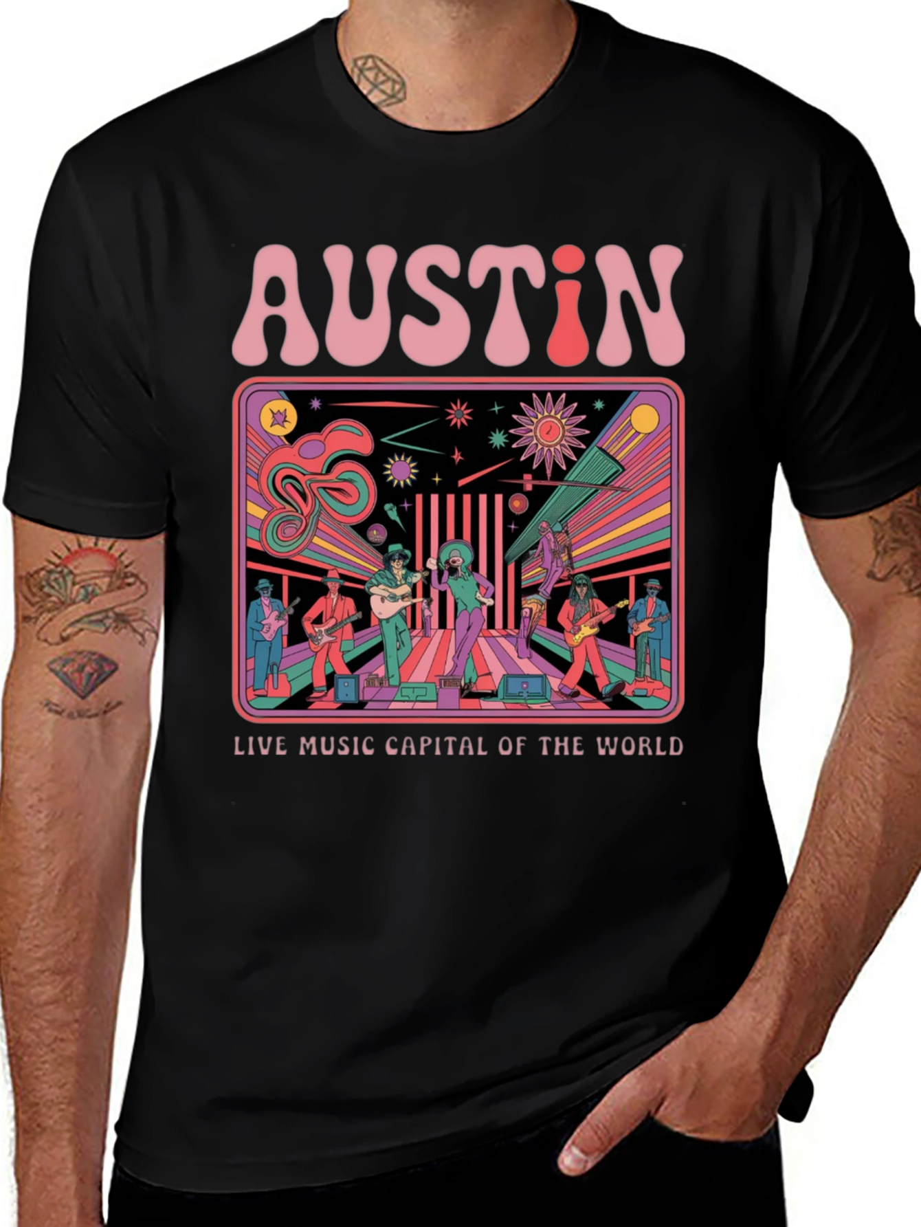 Austin Live Music T-Shirt - Retro Design