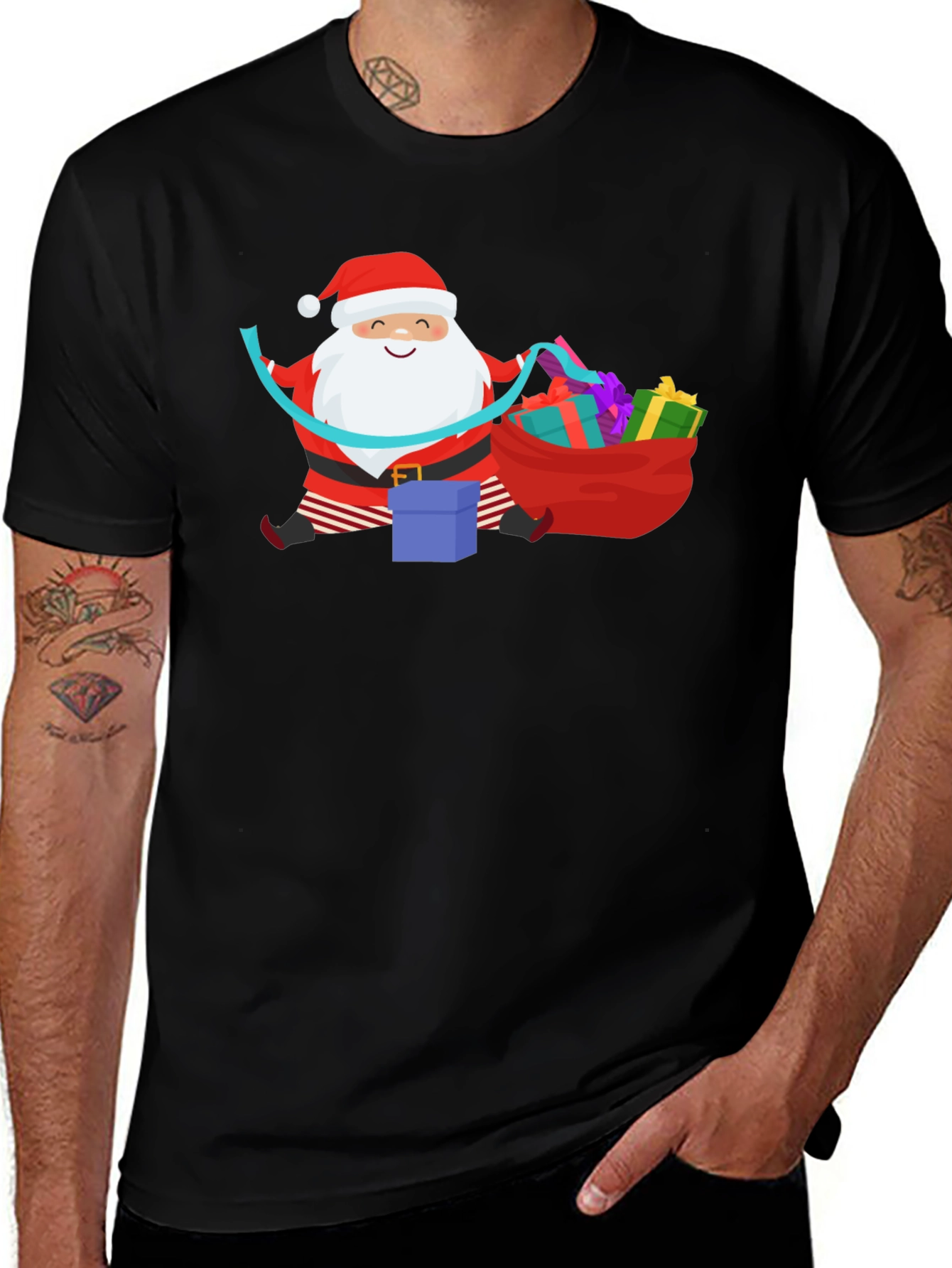 Santa with Gifts Graphic T-Shirt - Holiday Cheer