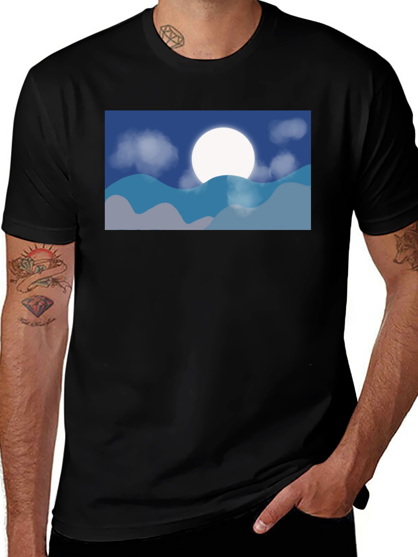 Variant 4 of Moonlit Mountain Scene Black T-Shirt