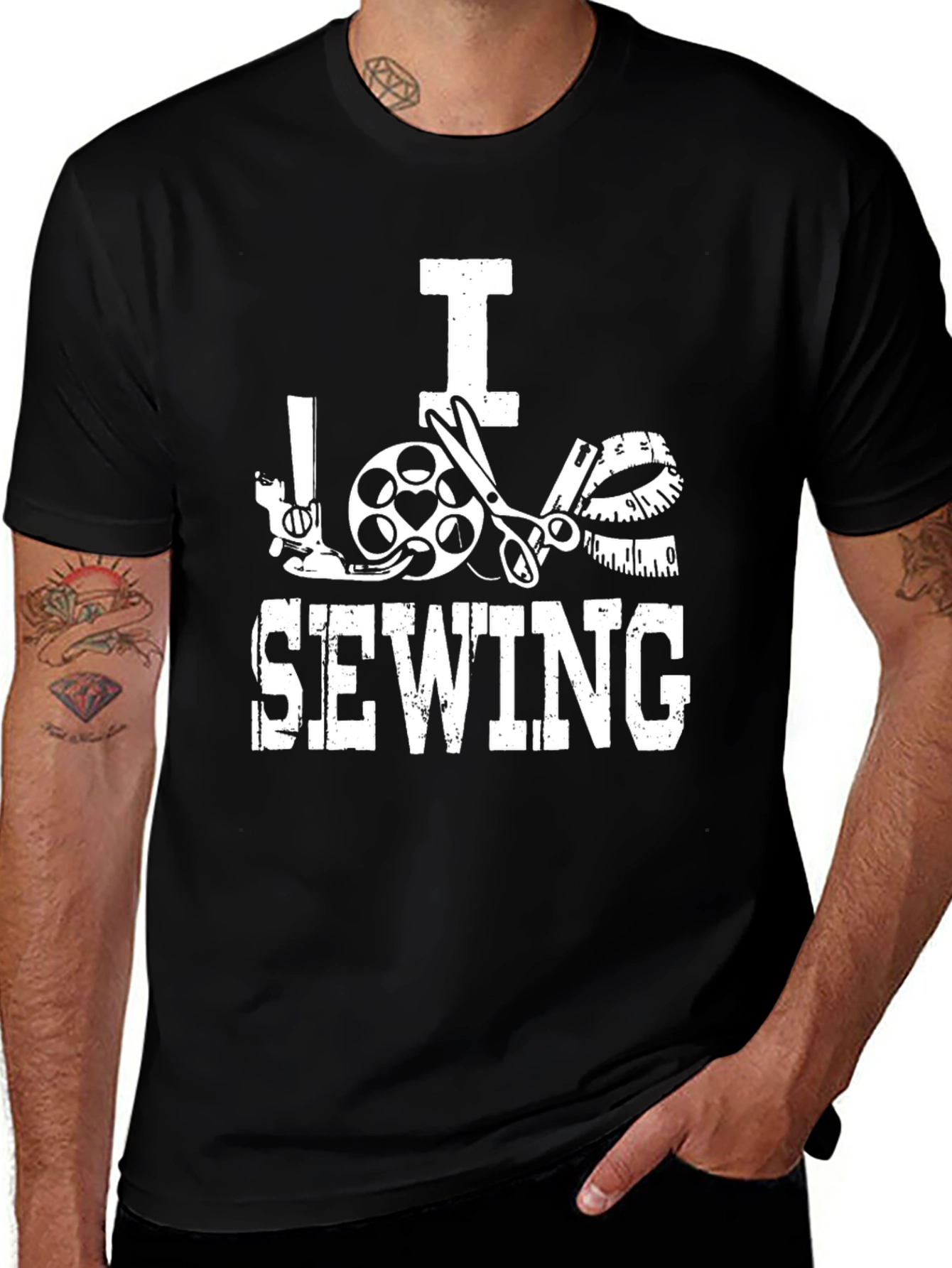 Variant 23 of I Love Sewing Graphic Tee - Black Cotton Comfort