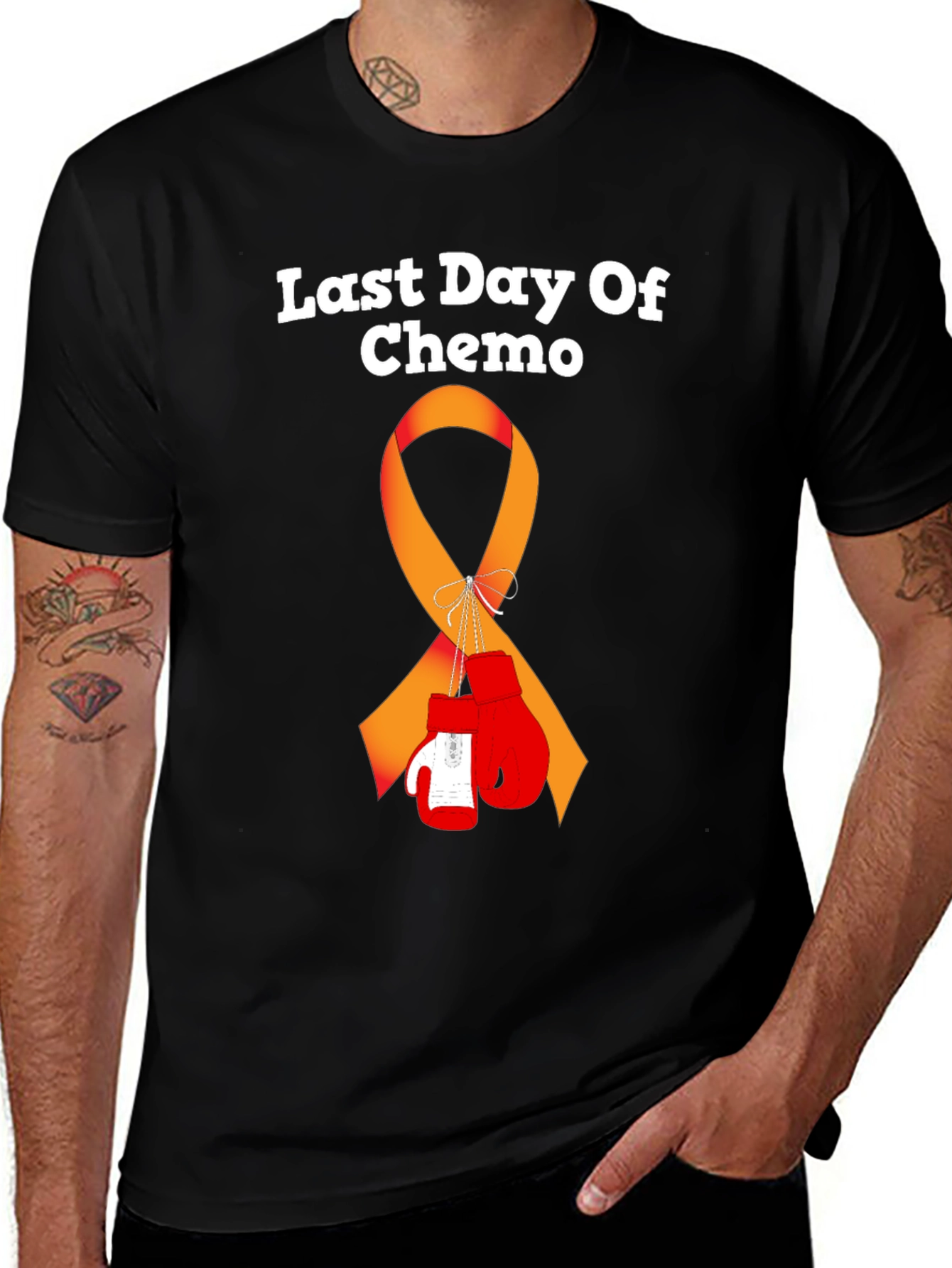 Last Day Of Chemo T-Shirt Cancer Ribbon & Boxing Gloves