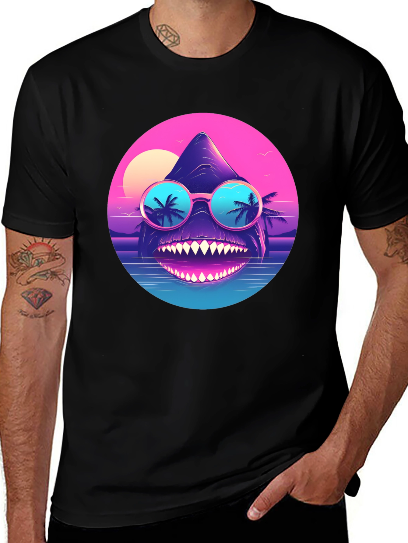 Variant 7 of Cool Retro Shark T-Shirt - Synthwave Style