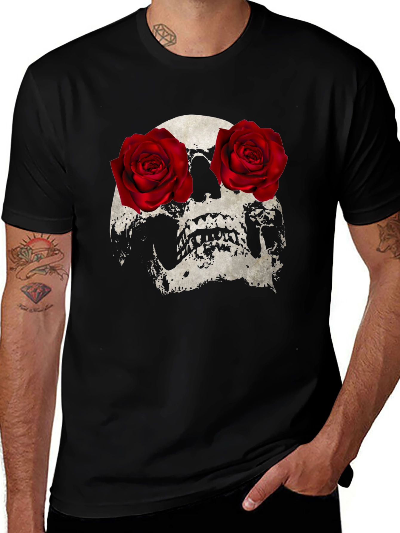 Variant 10 of Skull with Roses Graphic Tee - Dark Humor Fashion