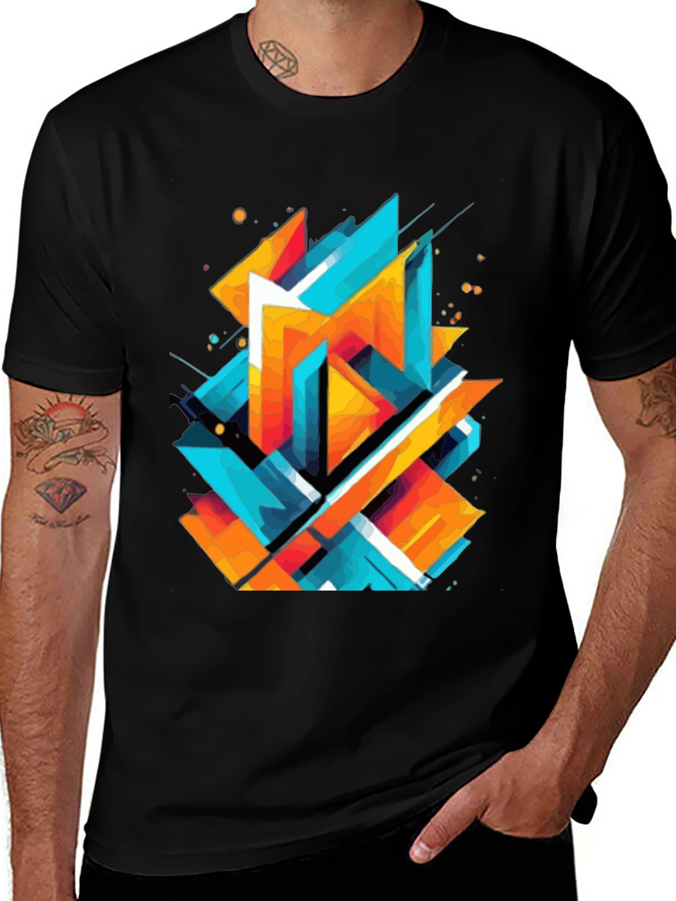 Variant 12 of Abstract Geometric Graphic Print Black T-Shirt