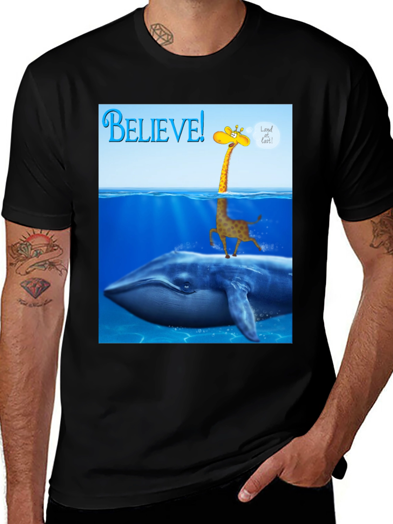 Variant 26 of Believe! Giraffe Riding Whale T-Shirt