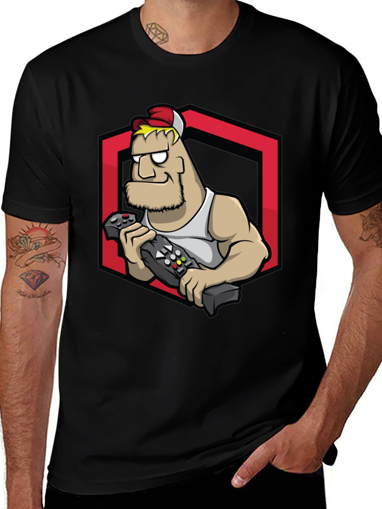 Variant 28 of Gamer Dude Graphic Tee - Black Cotton T-Shirt