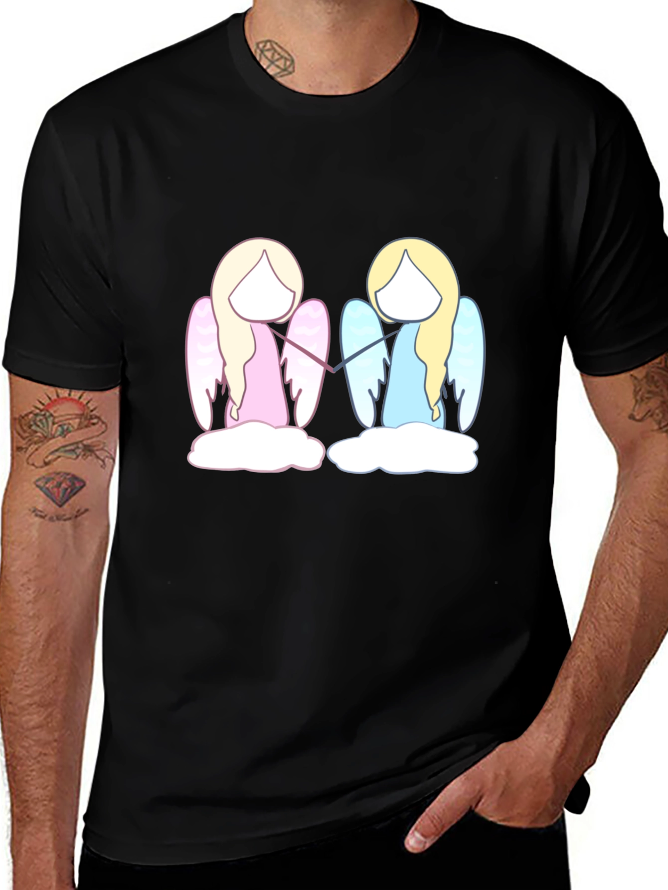 Variant 8 of Twin Angel Graphic T-Shirt - Black