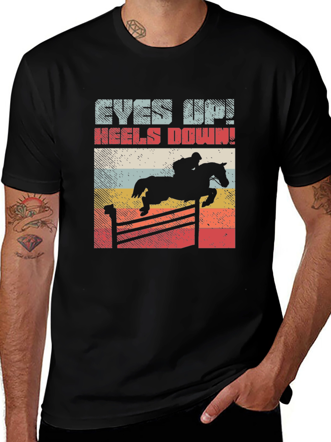 Variant 19 of Equestrian T-Shirt - Eyes Up Heels Down Horse Jumping Tee