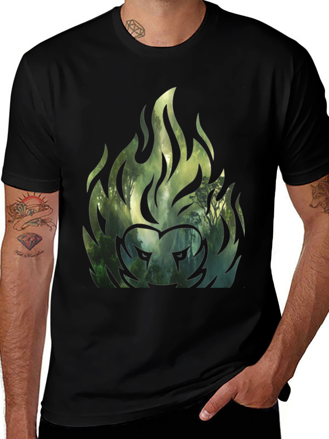 Variant 14 of Forest Fire Lion Graphic Tee - Black