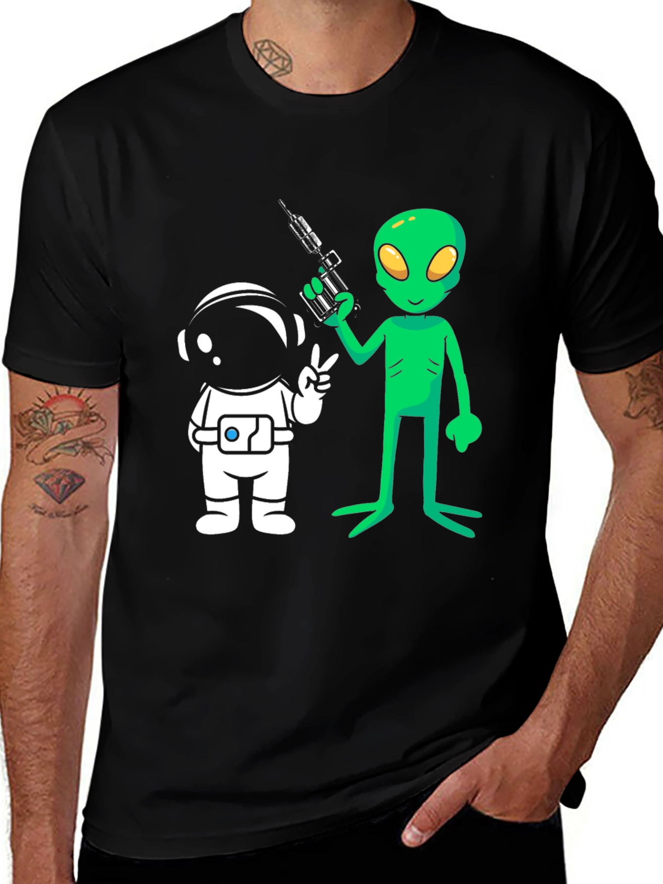 Variant 18 of Alien & Astronaut Graphic Tee - Black