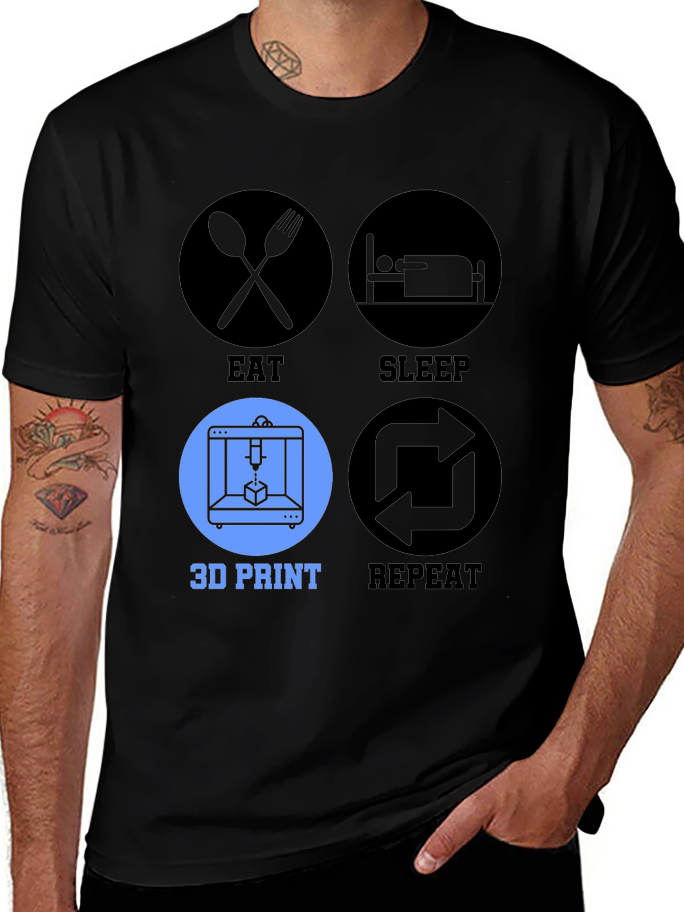 Variant 11 of Eat Sleep 3D Print Repeat T-Shirt