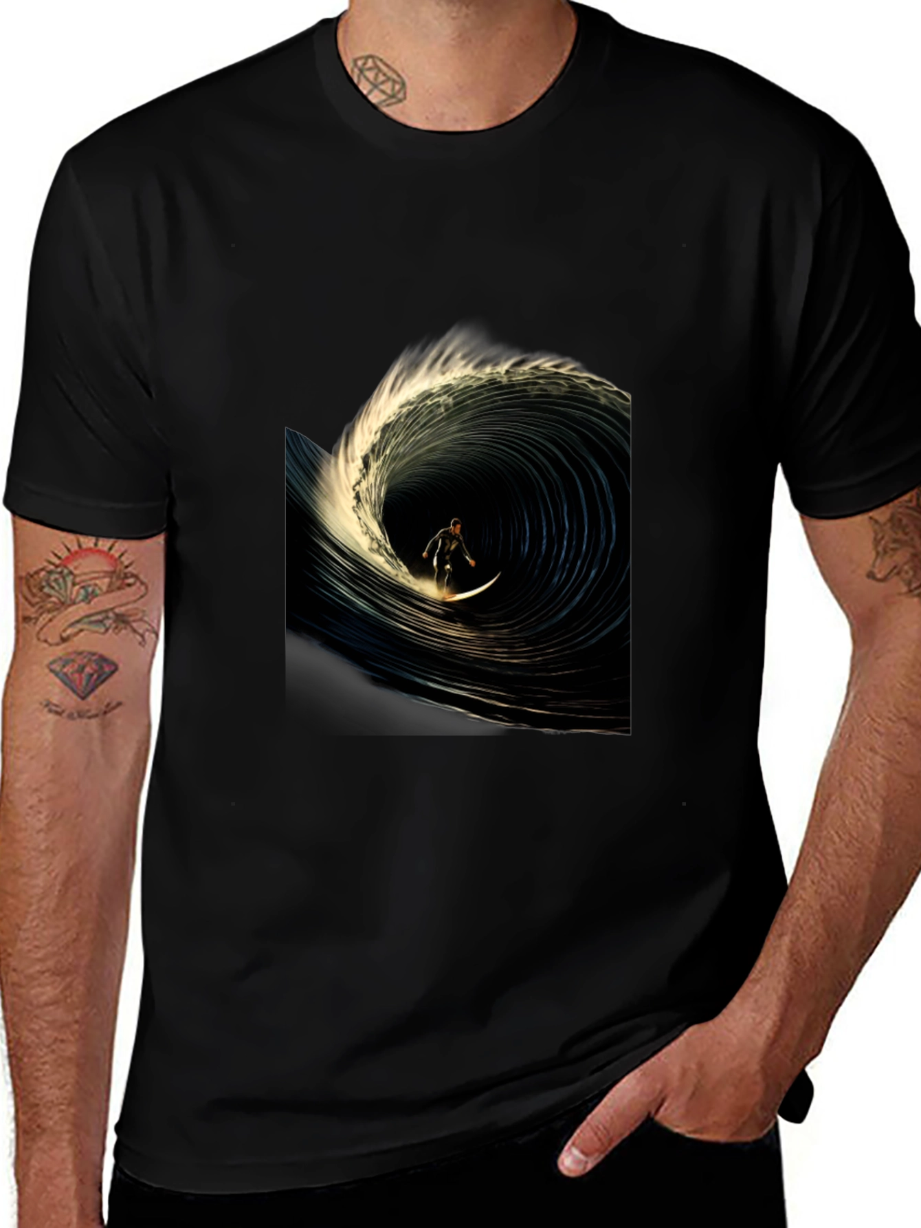 Variant 20 of Surfer Wave Graphic Tee - Black Casual T-Shirt