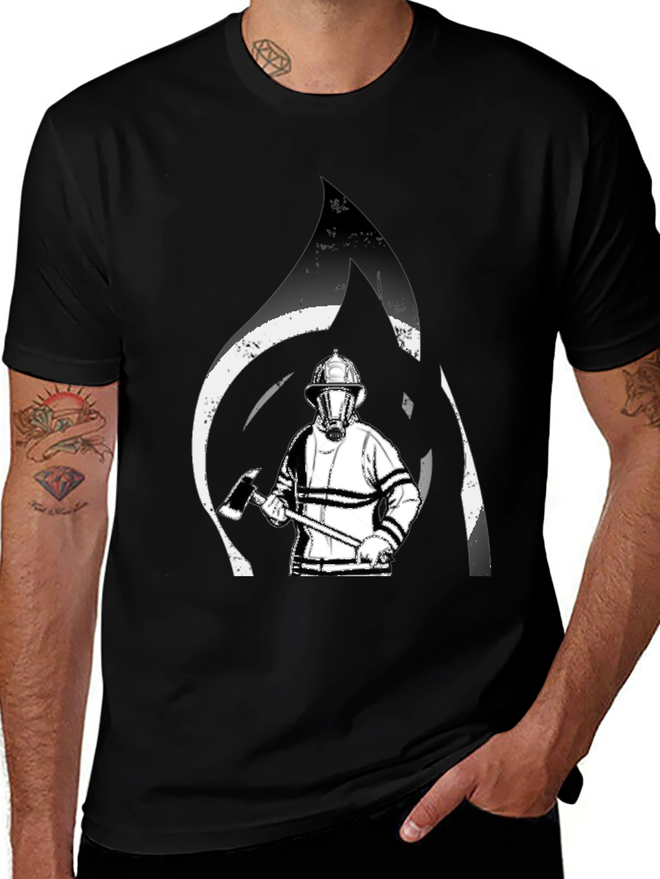 Variant 18 of Firefighter Graphic T-Shirt - Black Cotton Tee