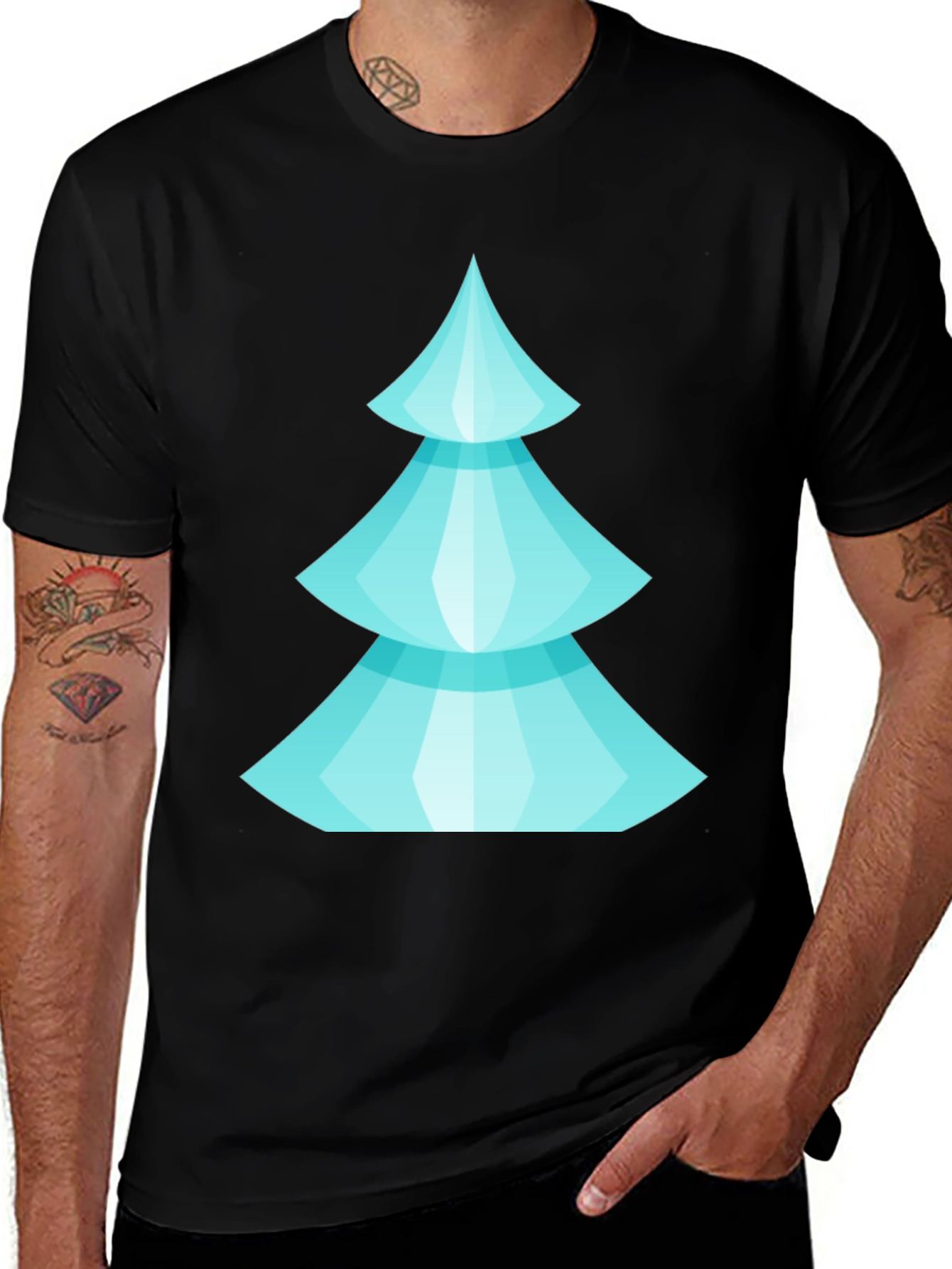 Variant 23 of Abstract Blue Christmas Tree Graphic Tee - Black