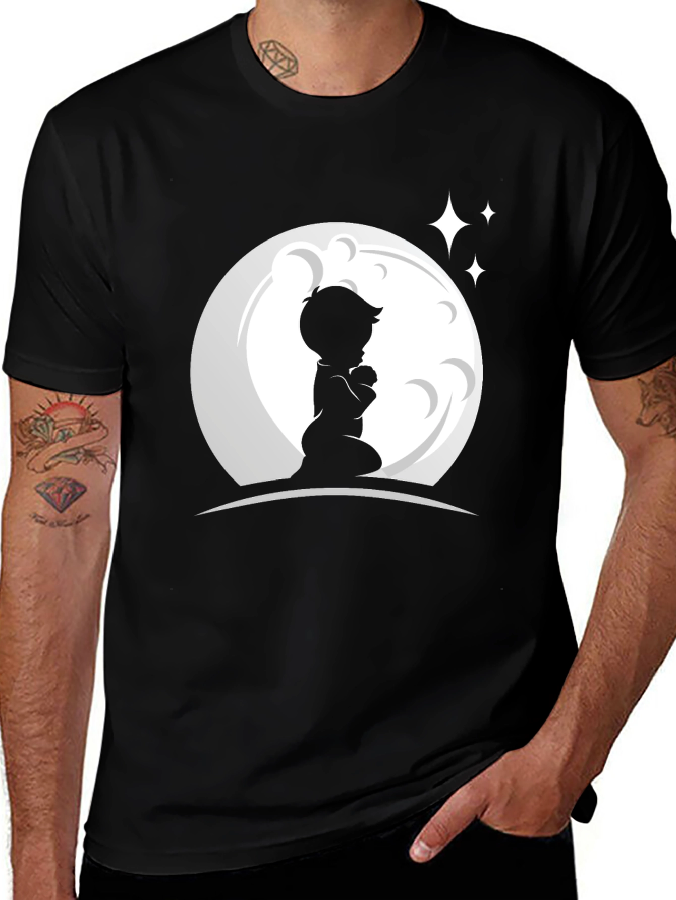 Praying Boy Moon Graphic T-Shirt