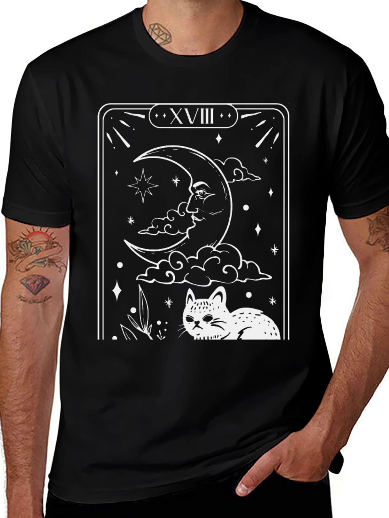 Variant 16 of Moon Tarot Card Cat T-Shirt - Mystical Black Tee