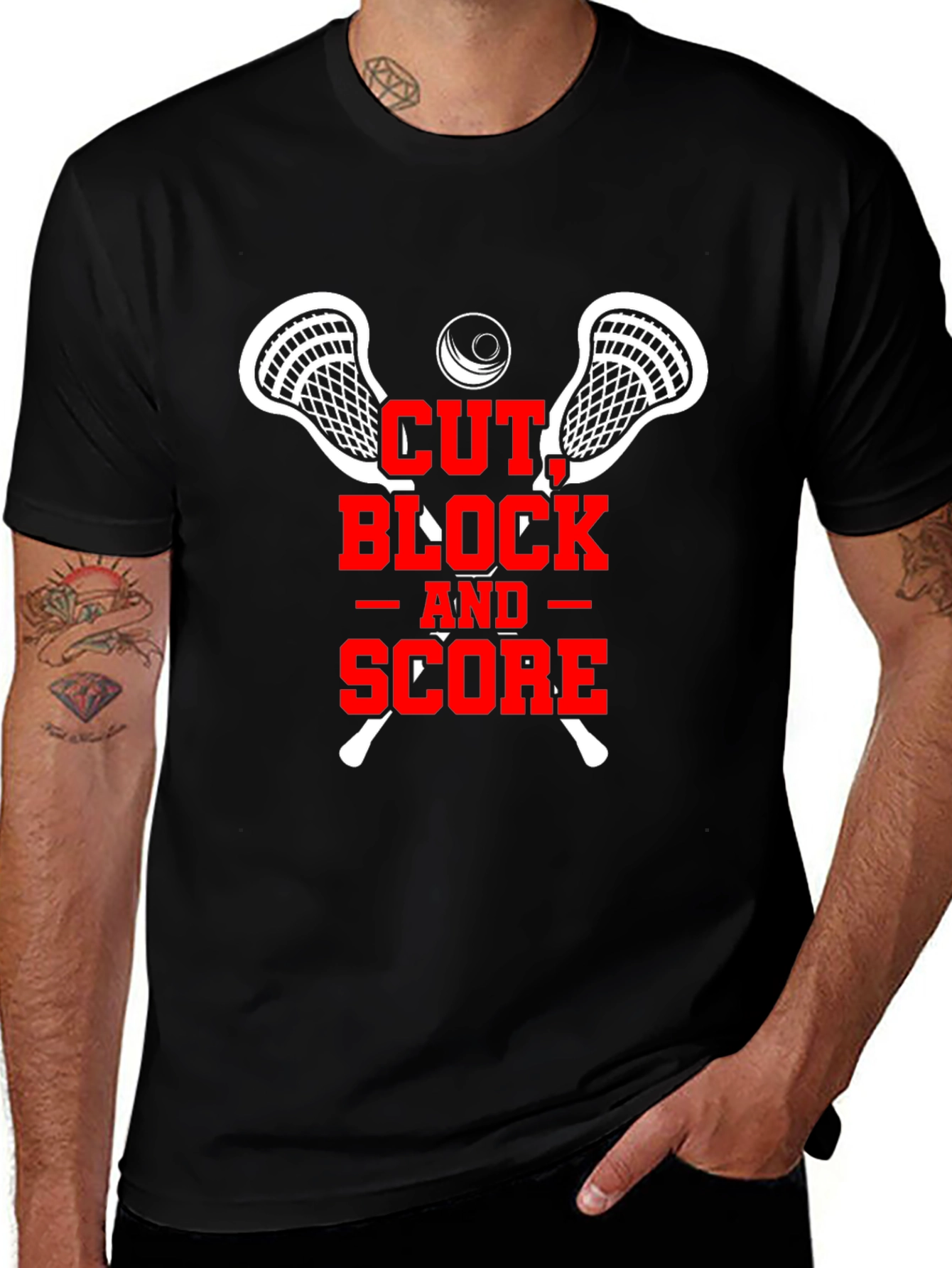 Variant 6 of Lacrosse Graphic T-Shirt - Cut, Block, Score