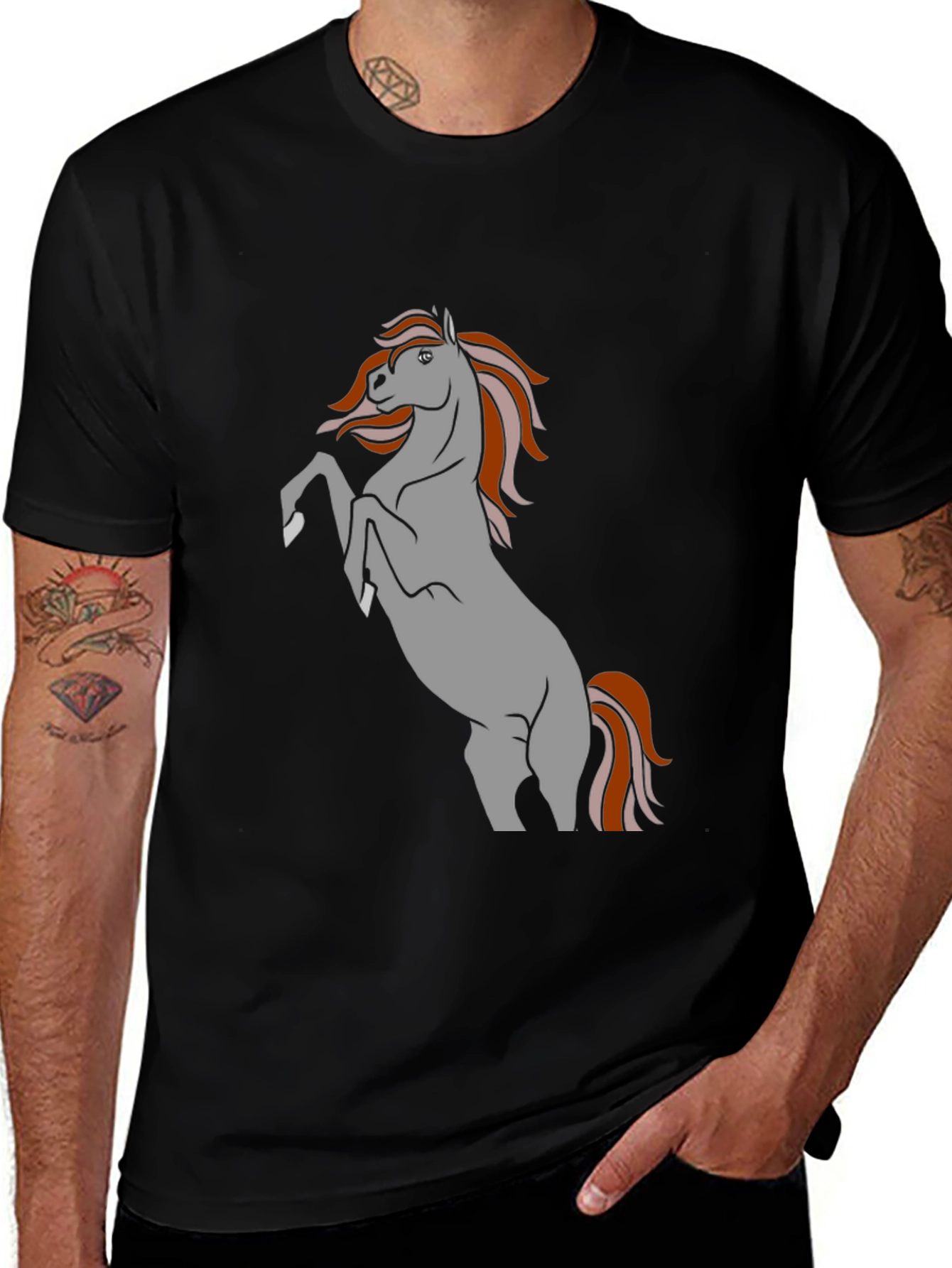 Variant 2 of Black T-Shirt with Horse Graphic