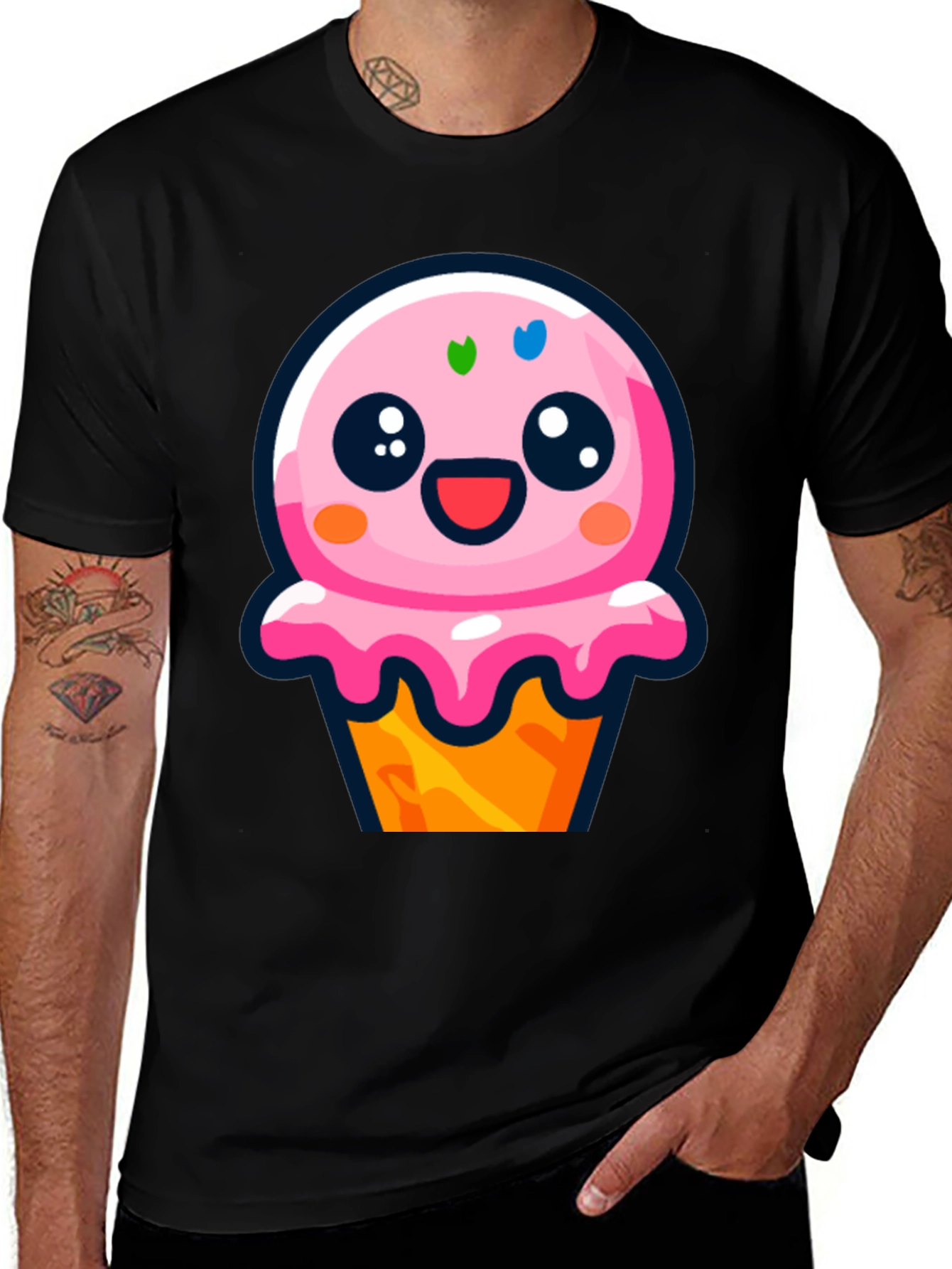 Variant 8 of Cute Ice Cream Graphic Tee - Fun Black T-Shirt