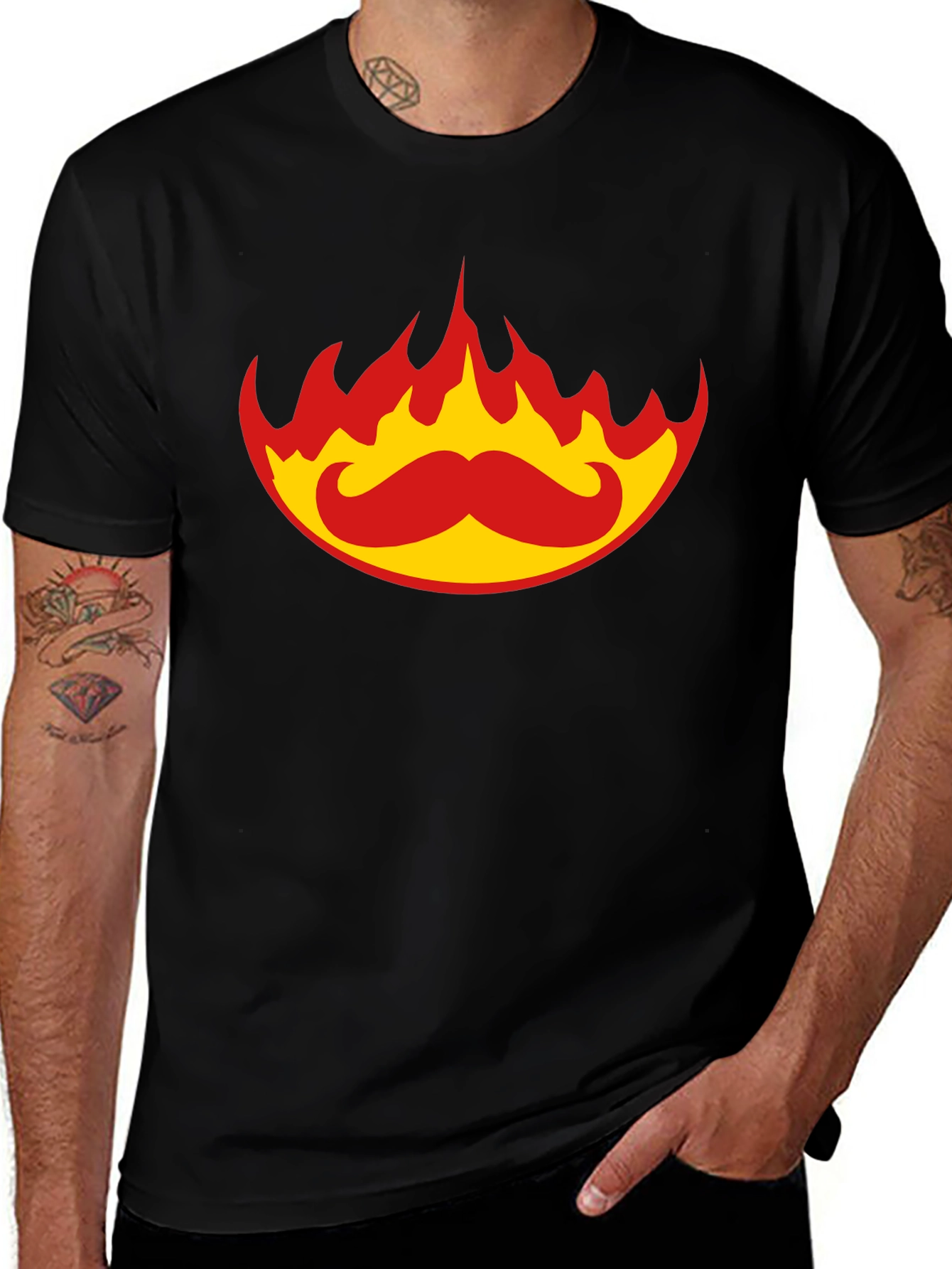 Variant 17 of Flaming Mustache Graphic Tee - Cool Black T-Shirt