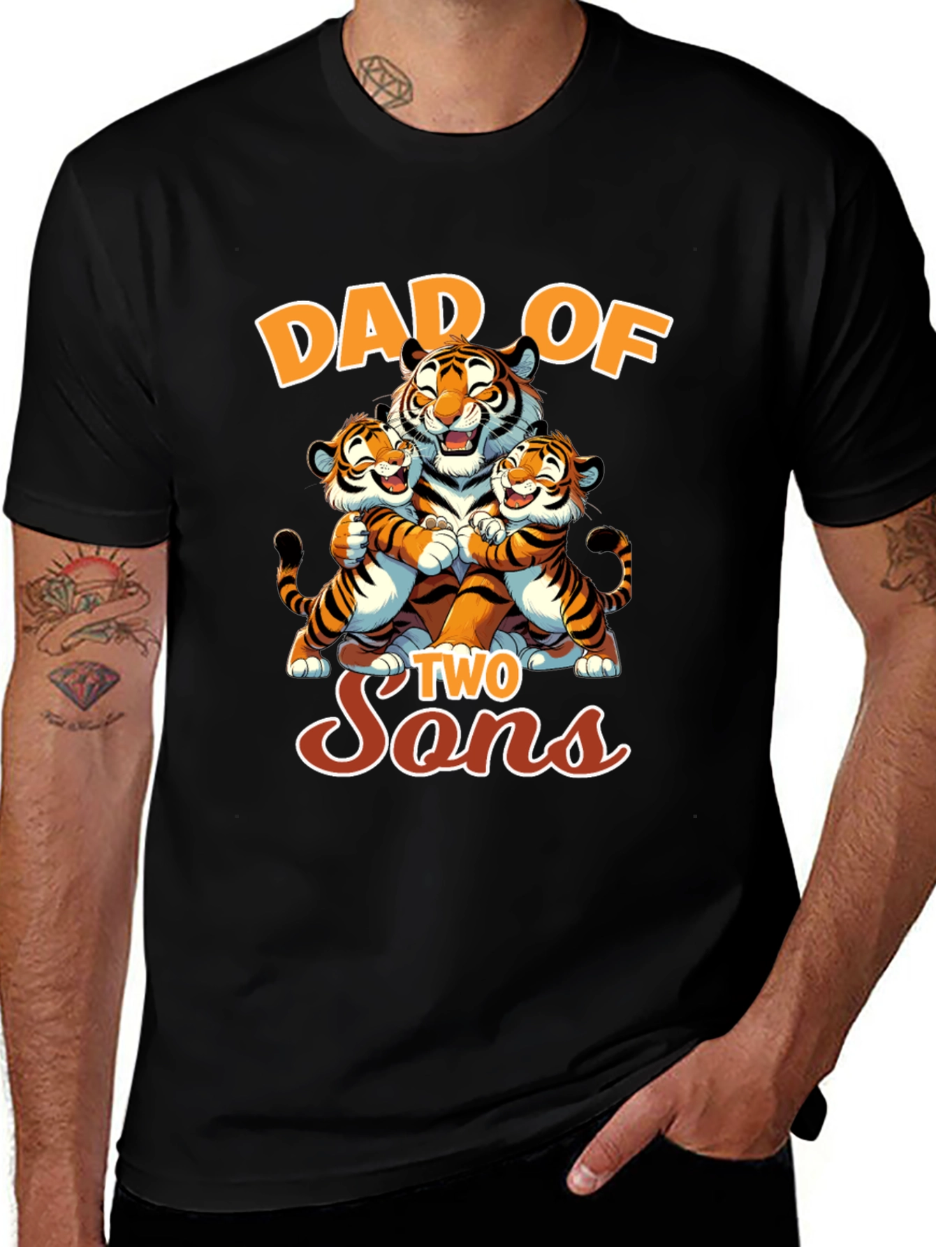 Dad of Two Sons Tiger Graphic T-Shirt