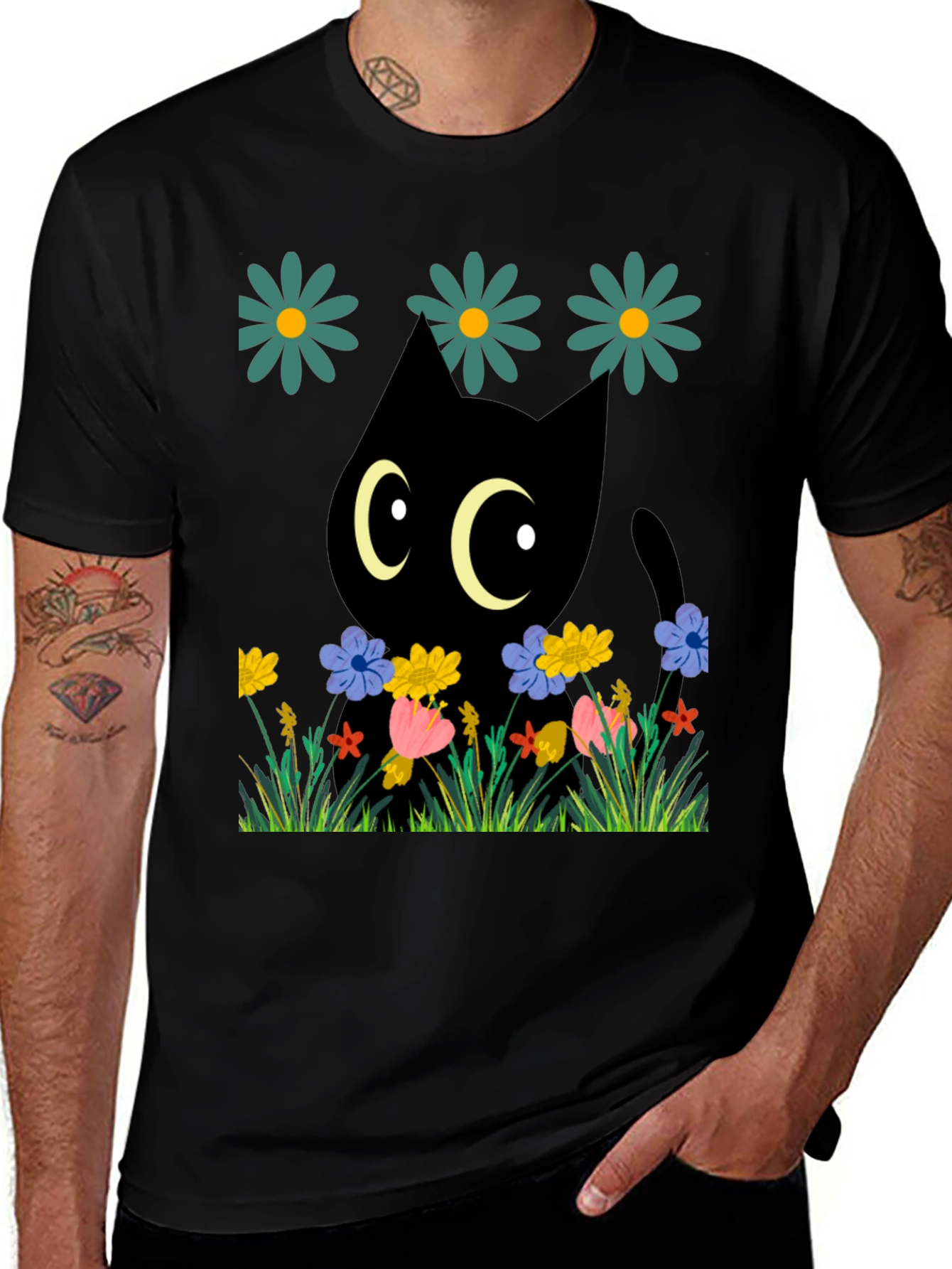 Variant 14 of Black Cat in Flowers T-Shirt