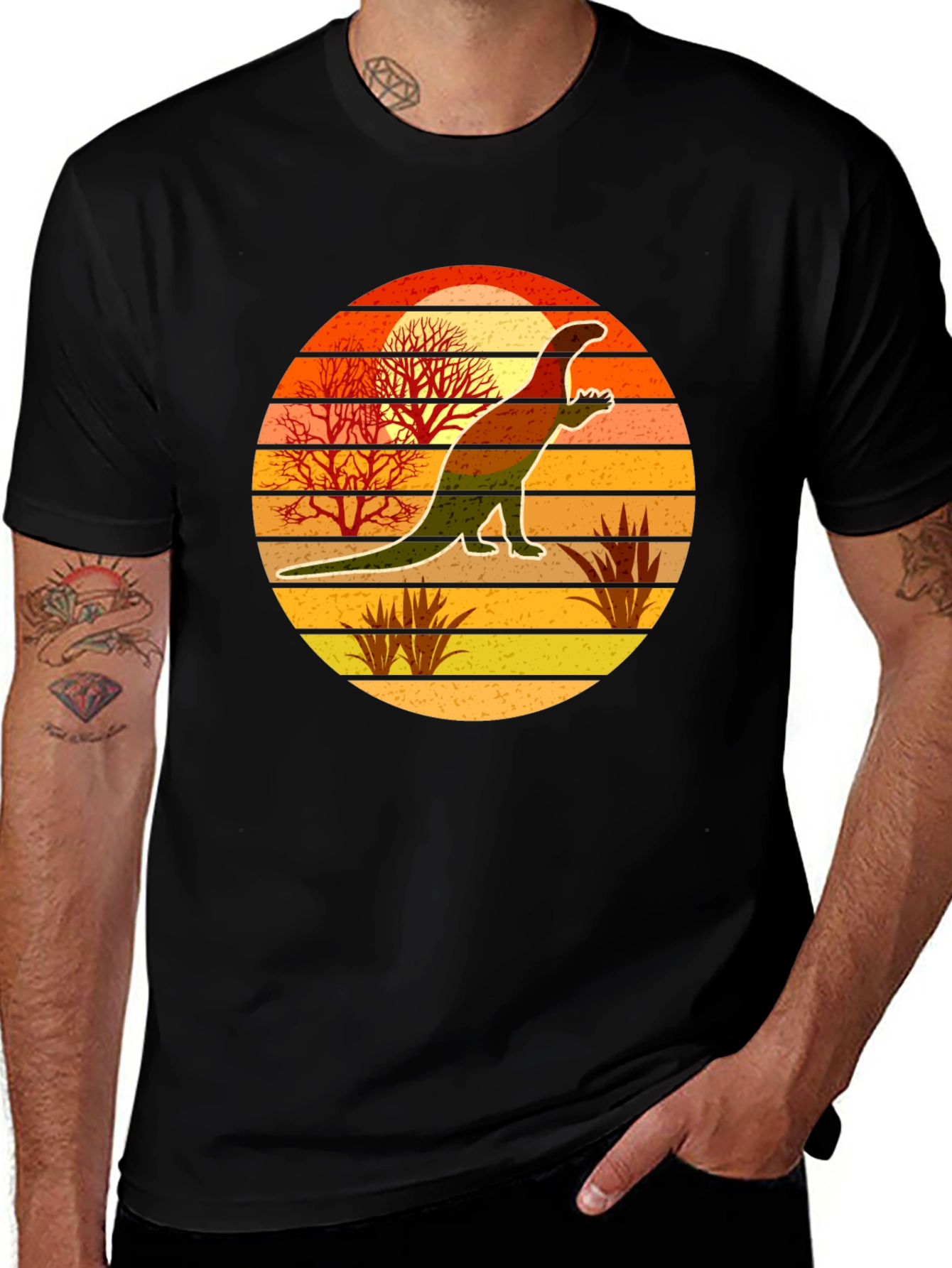 Variant 29 of Retro Dinosaur Sunset Graphic Tee