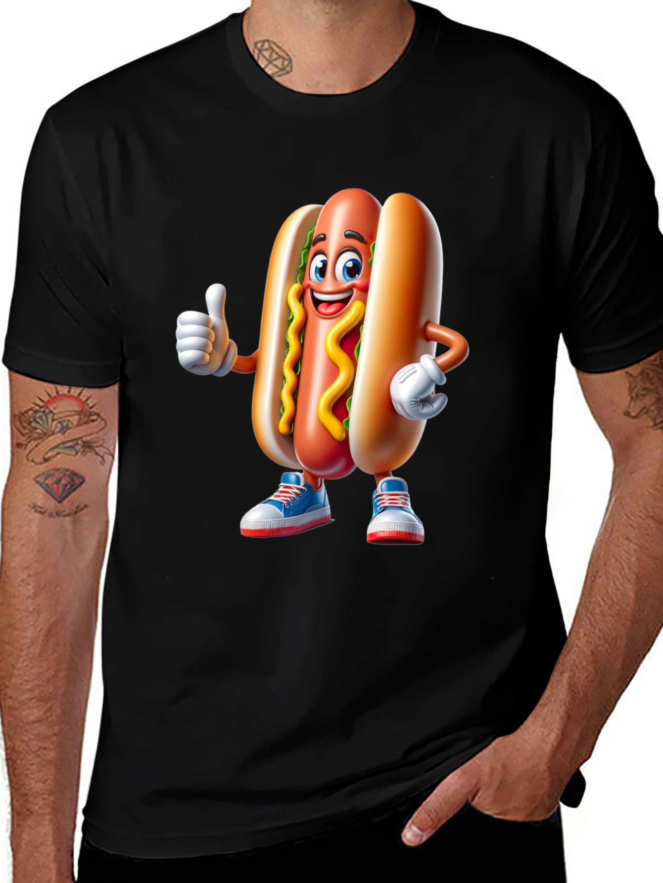 Variant 28 of Cartoon Hotdog Graphic Tee - Fun Novelty Shirt